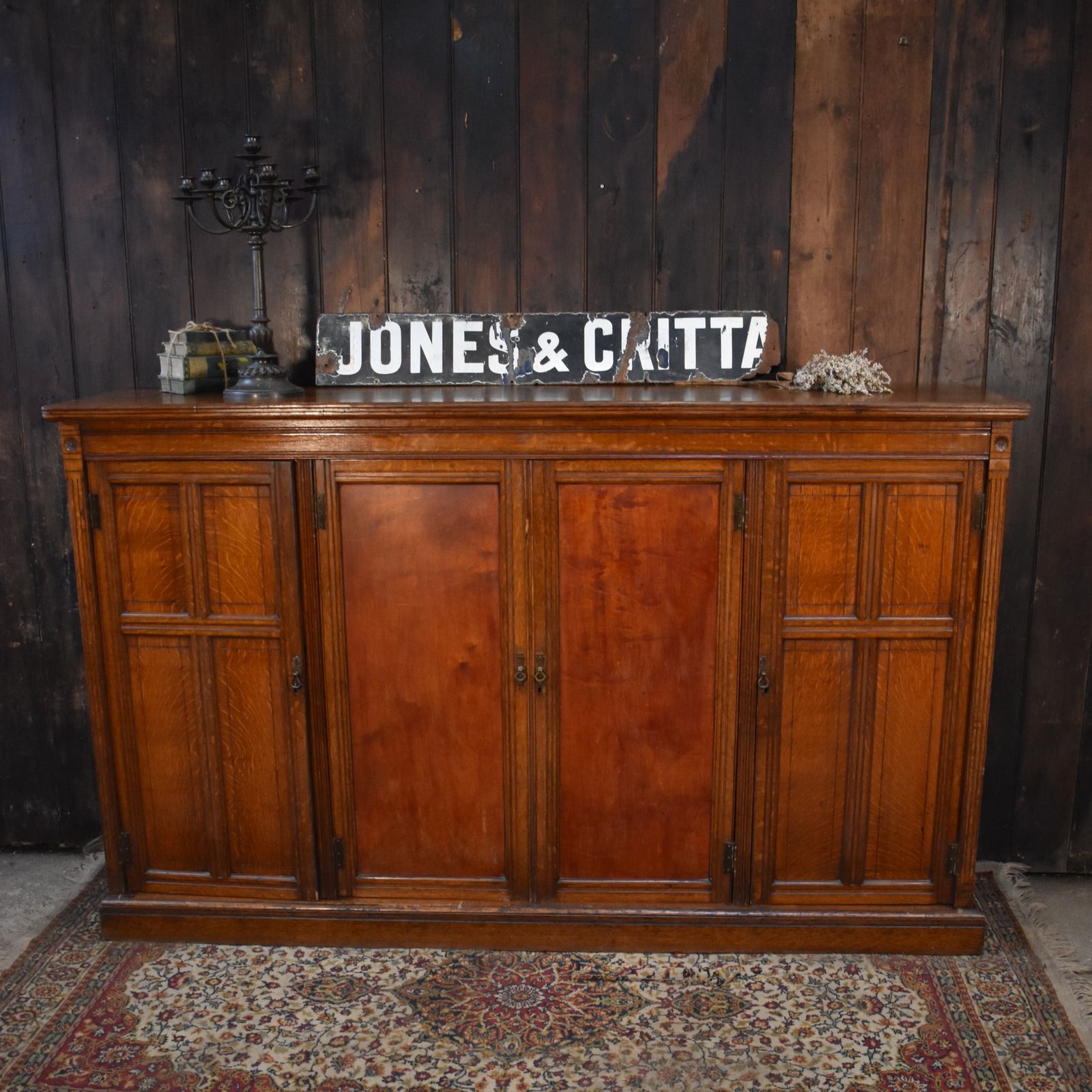 photo furniture Antique English Oak Housekeepers School Storage Cabinet Boot Room Cupboard