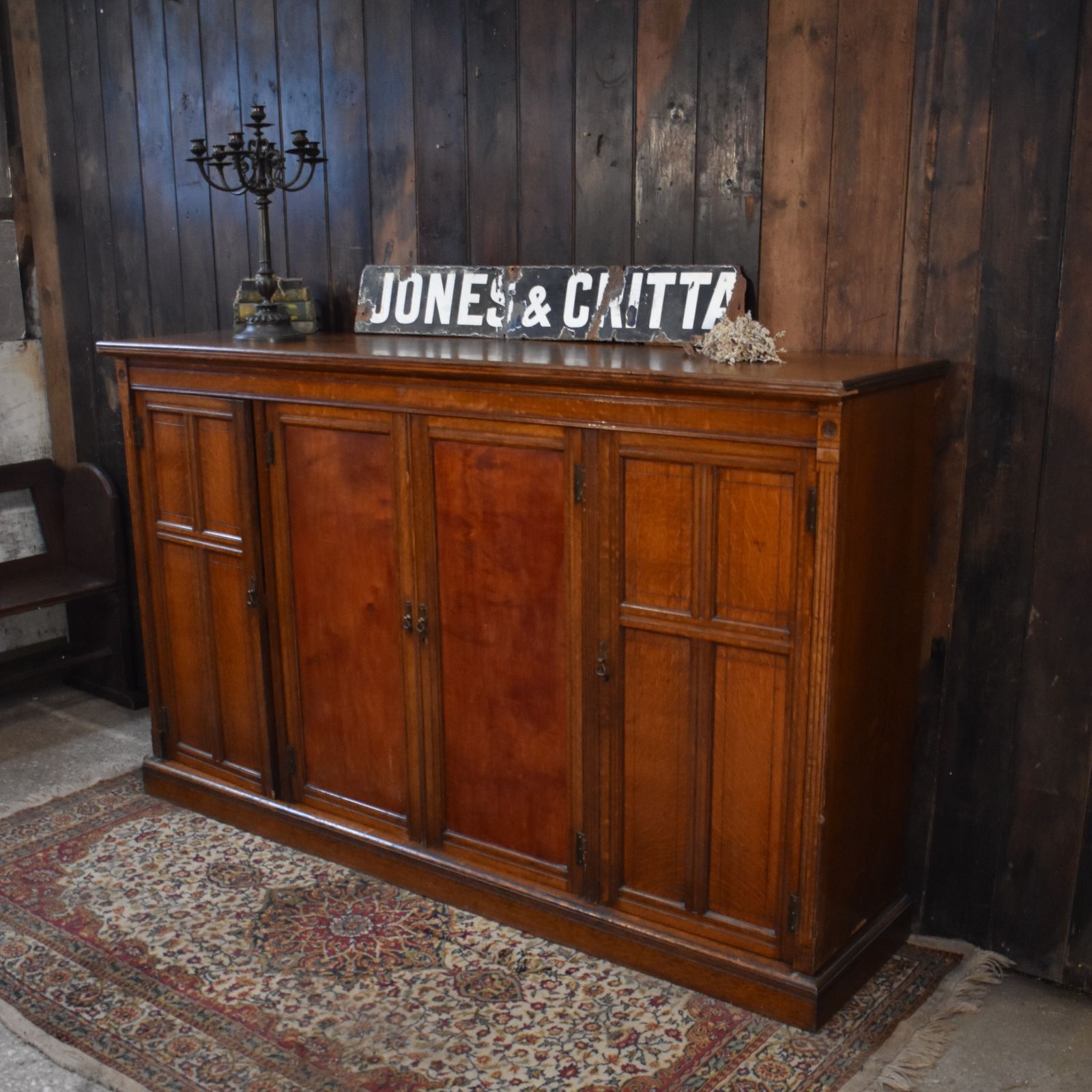 895.0 Antique English Oak Housekeepers School Storage Cabinet Boot Room Cupboard photo