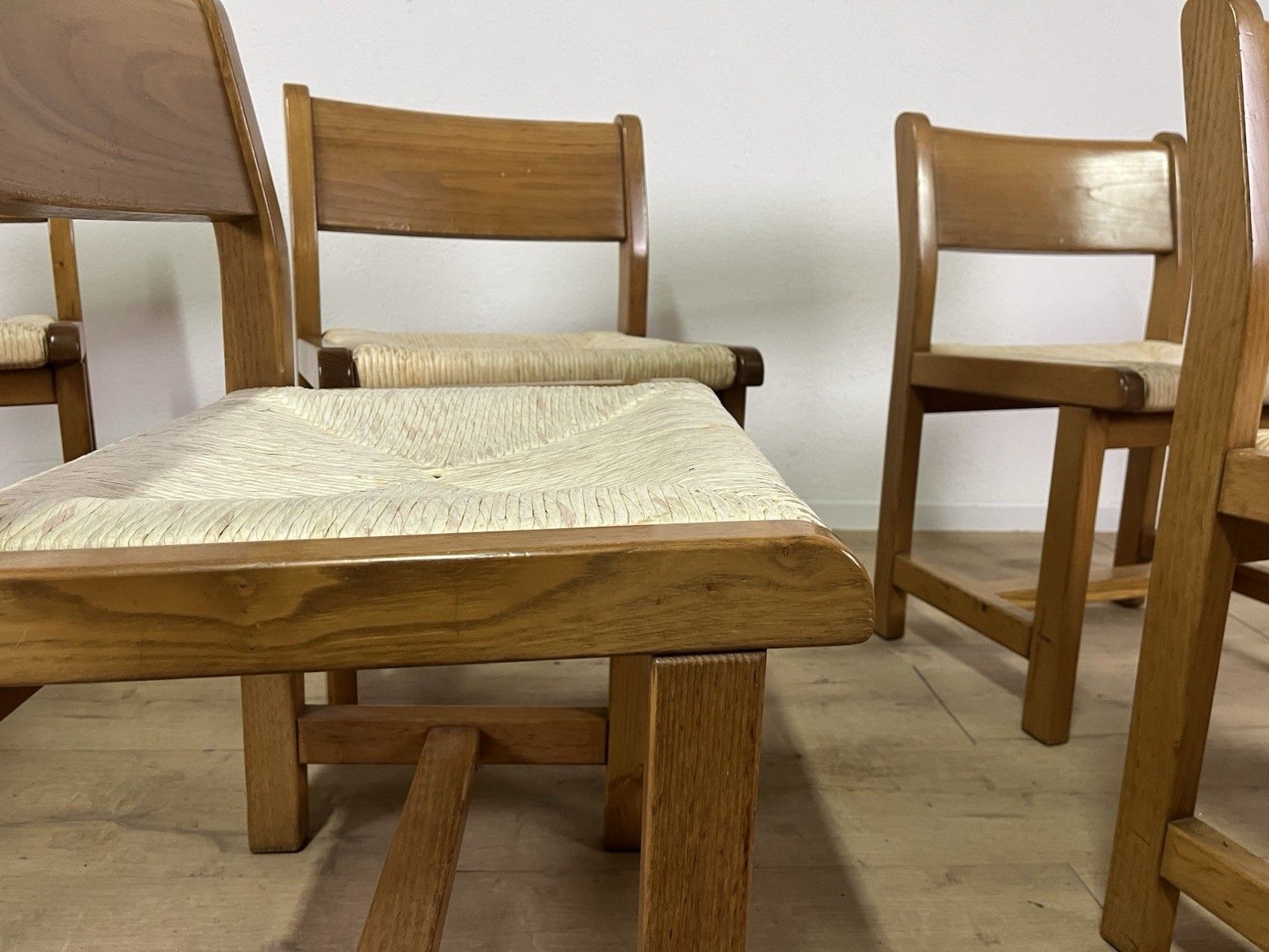 Set Of 6 Tarpac Straw Wood Chairs 70’ Vintage Design photo vintage