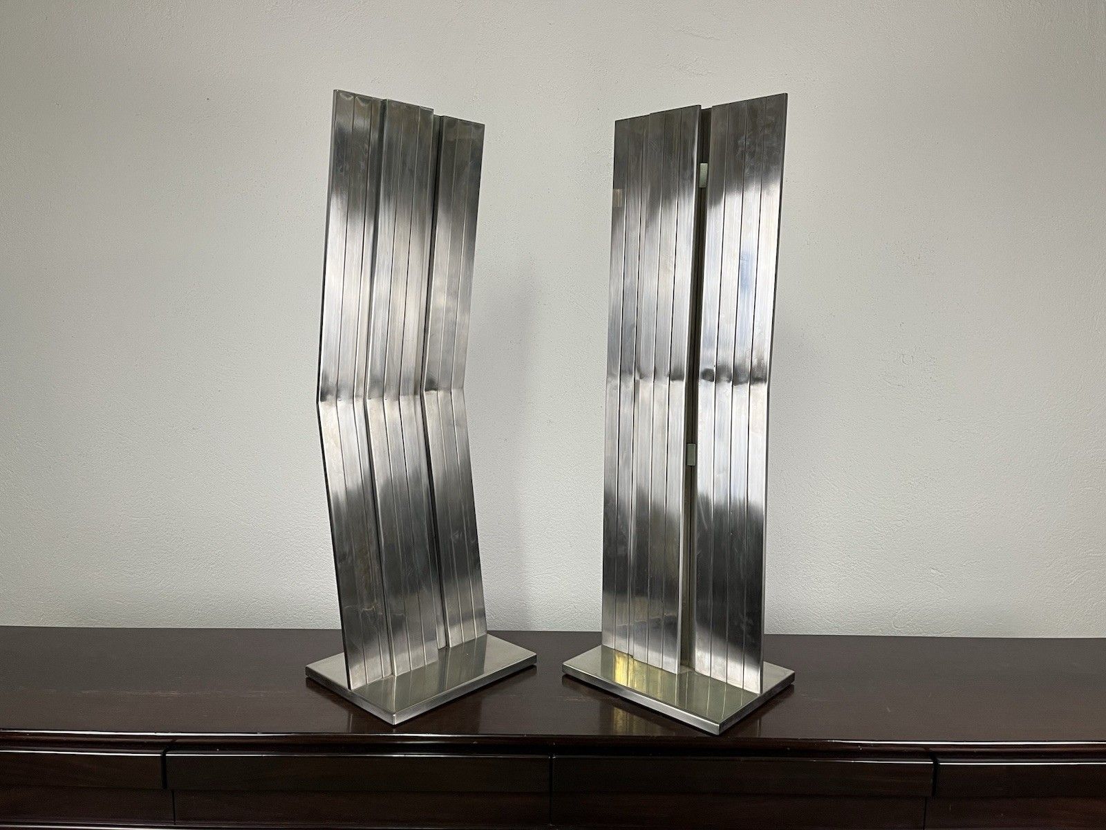 Pair Of Sculptures Steel Refractions Salvatore Messina 60’s Vintage Design photo vintage