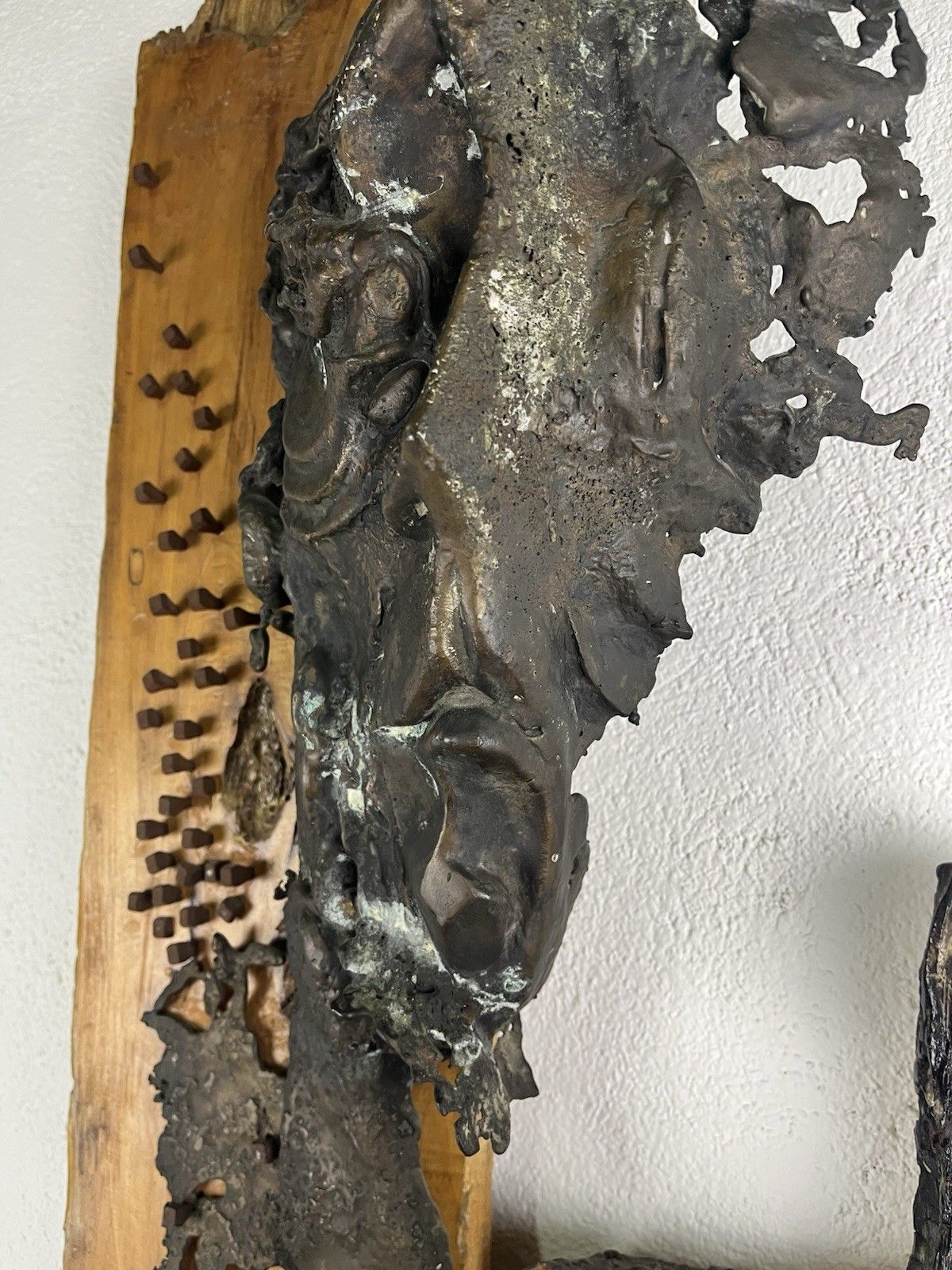 Large Bronze Wood Wall Sculpture 70’s Vintage Design photo vinterior