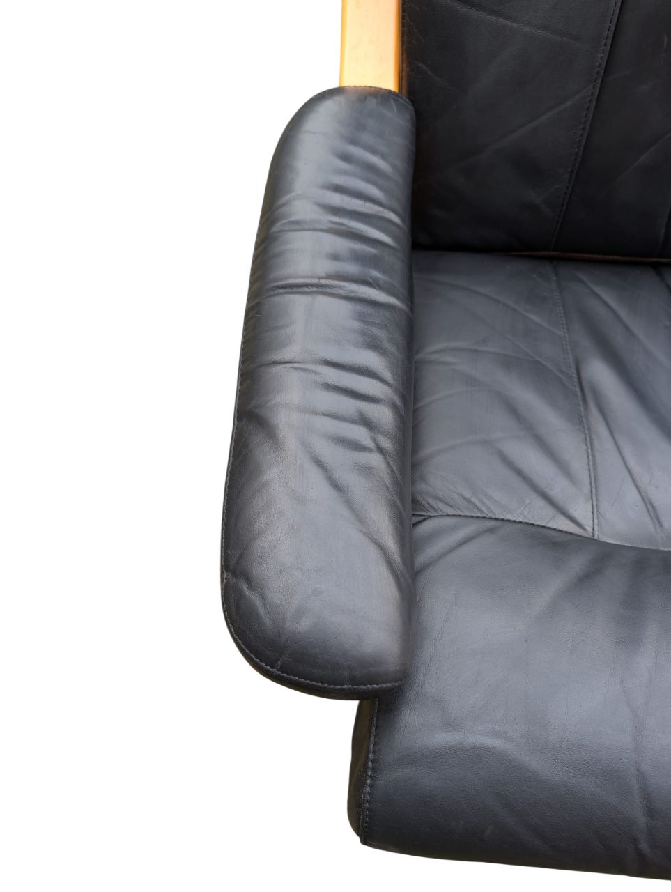 Scandi Black Leather Beech Lounge Chair, Style Of Ingmar Relling photo Furniture