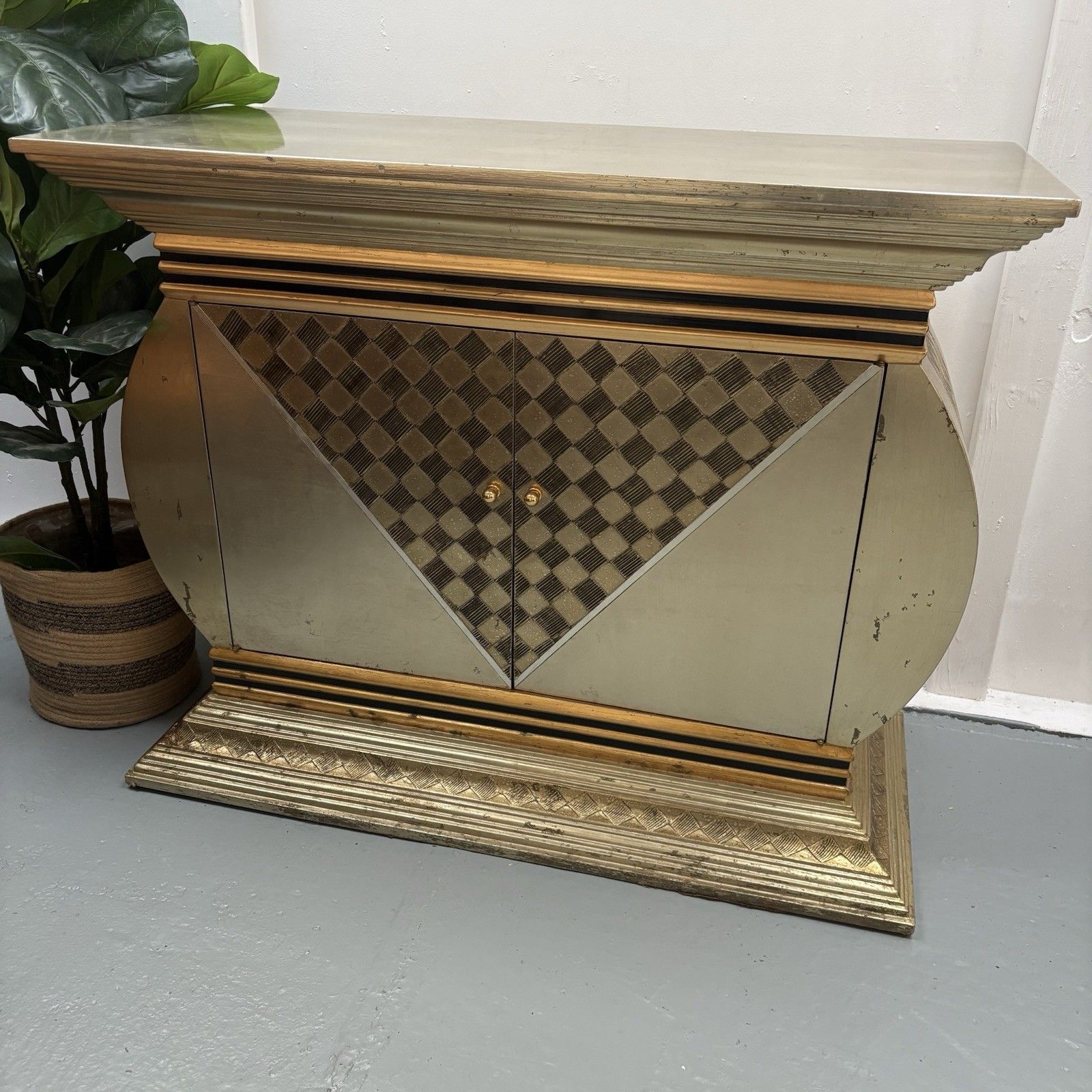 1990s Silver & Gold Hollywood Regency Style  Italian Console Cabinet Sideboard photo furniture
