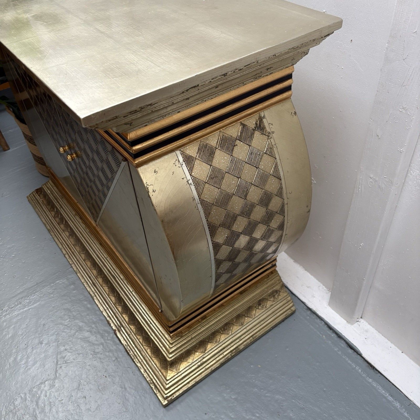 photo buy 1990s Silver & Gold Hollywood Regency Style  Italian Console Cabinet Sideboard