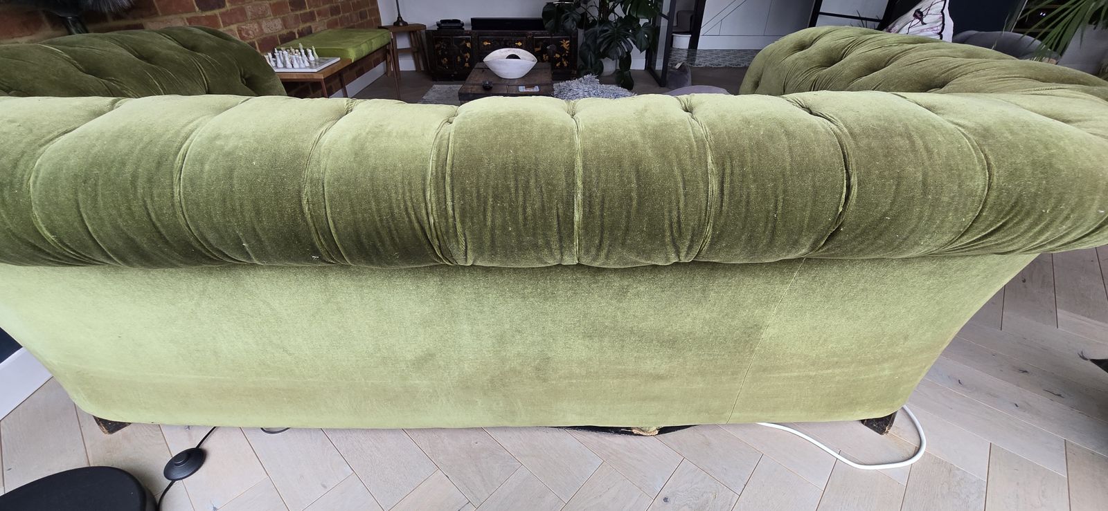 Victorian Green Velvet Horsehair 3 Seater Chesterfield Sofa photo for sale