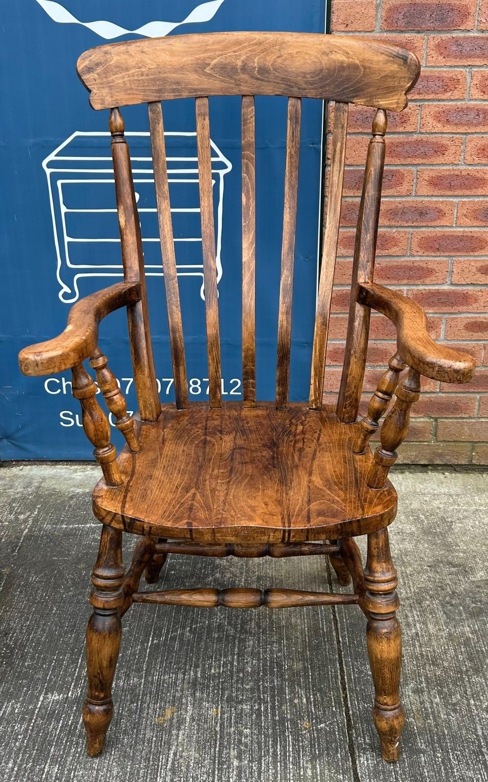 Vintage Beech Lath High Back Farmhouse Windsor Chair Rustic Armchair photo buy