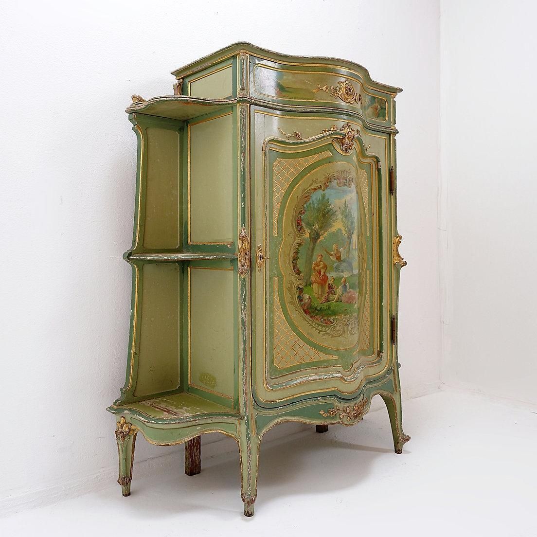 Venetian Baroque Curved Cabinet With Pastoral Scene   Circa 1900. photo furniture
