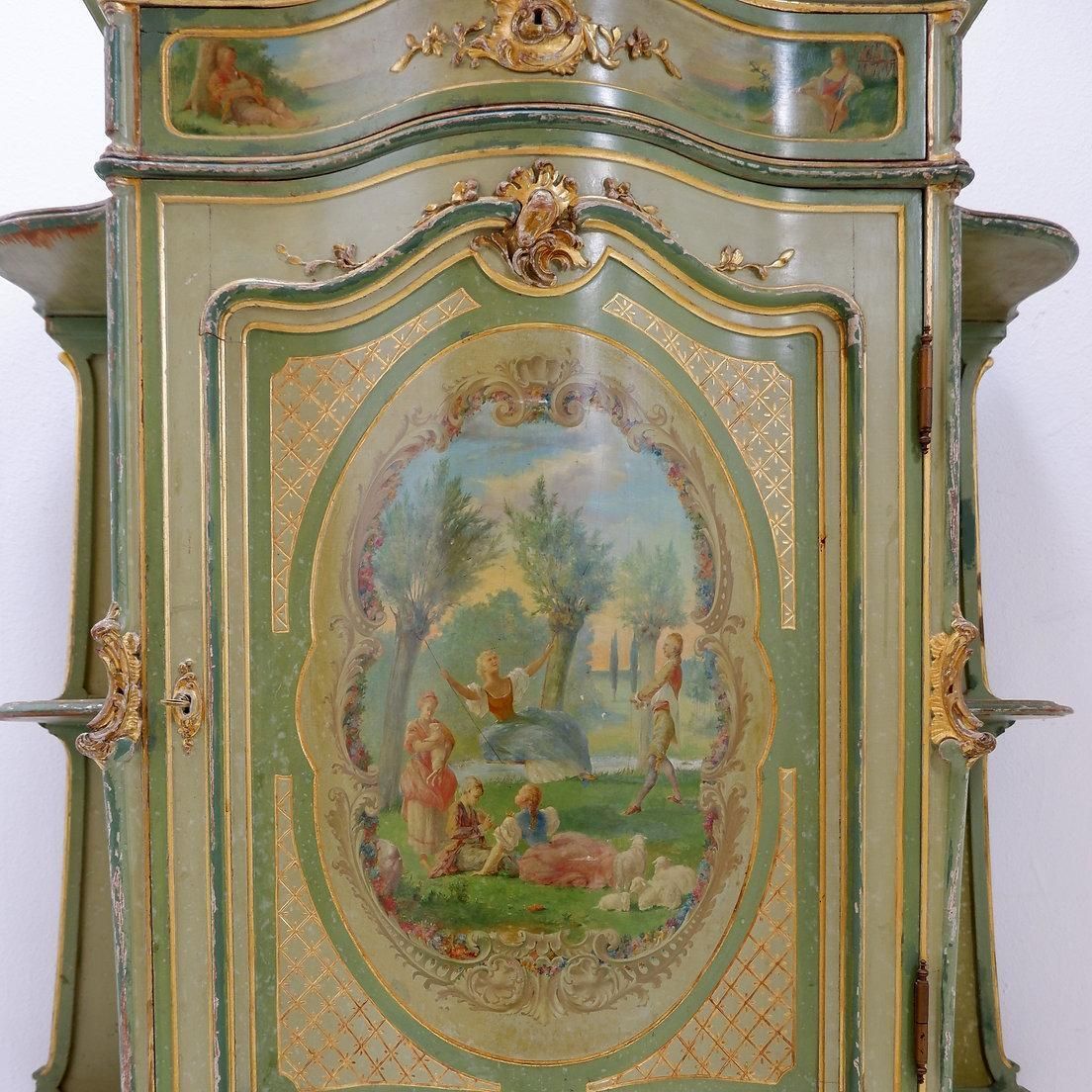 photo furniture Venetian Baroque Curved Cabinet With Pastoral Scene   Circa 1900.