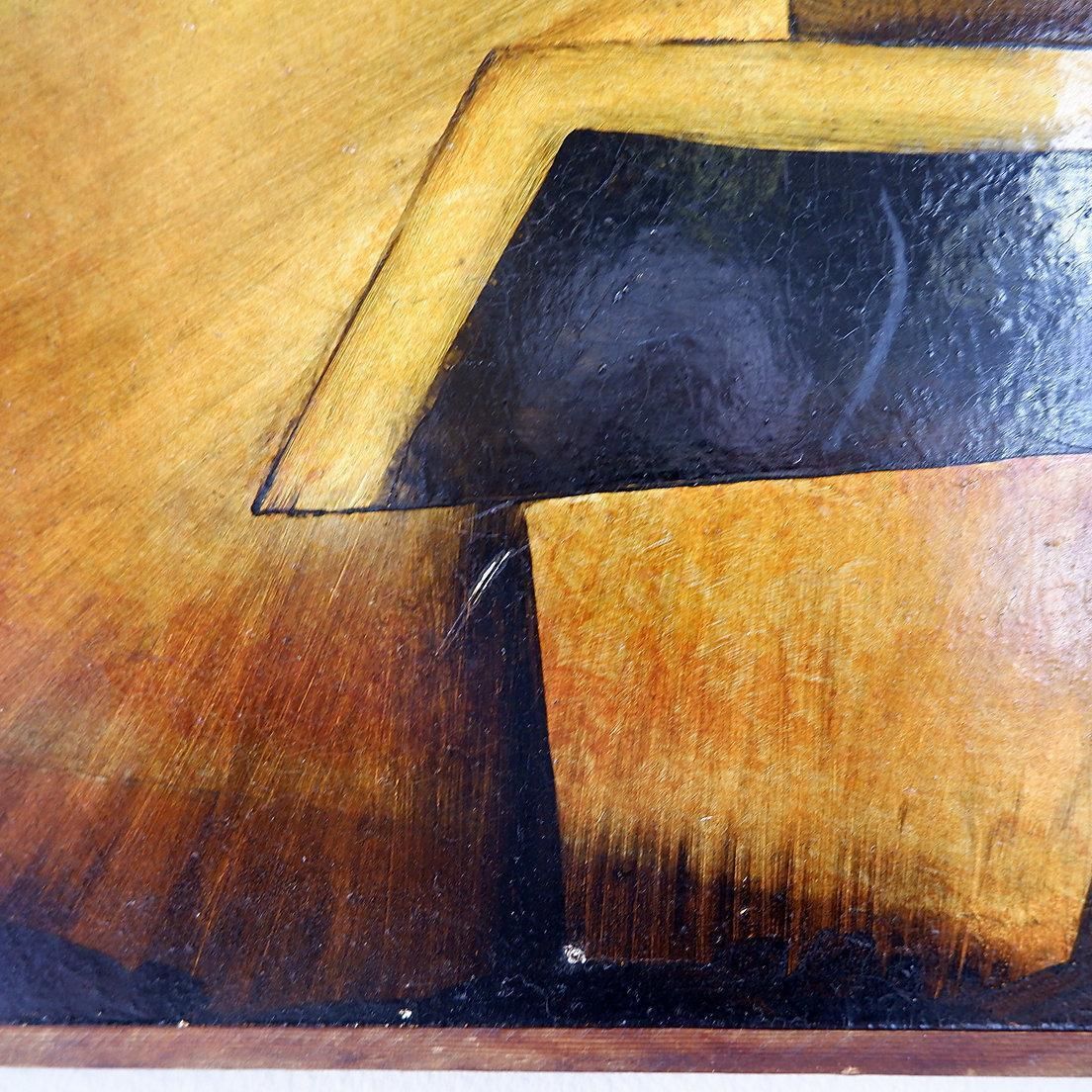Geometric Abstract Wall Art Painting Panel In Yellow & Orange, 20th Century photo for sale