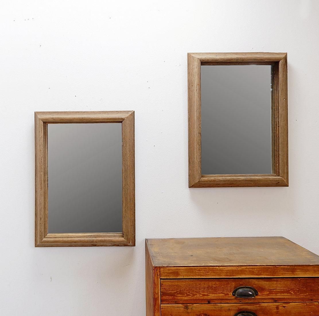Pair Of Raw Wood Mirrors With A Beautiful Patina   Circa 1950 photo furniture