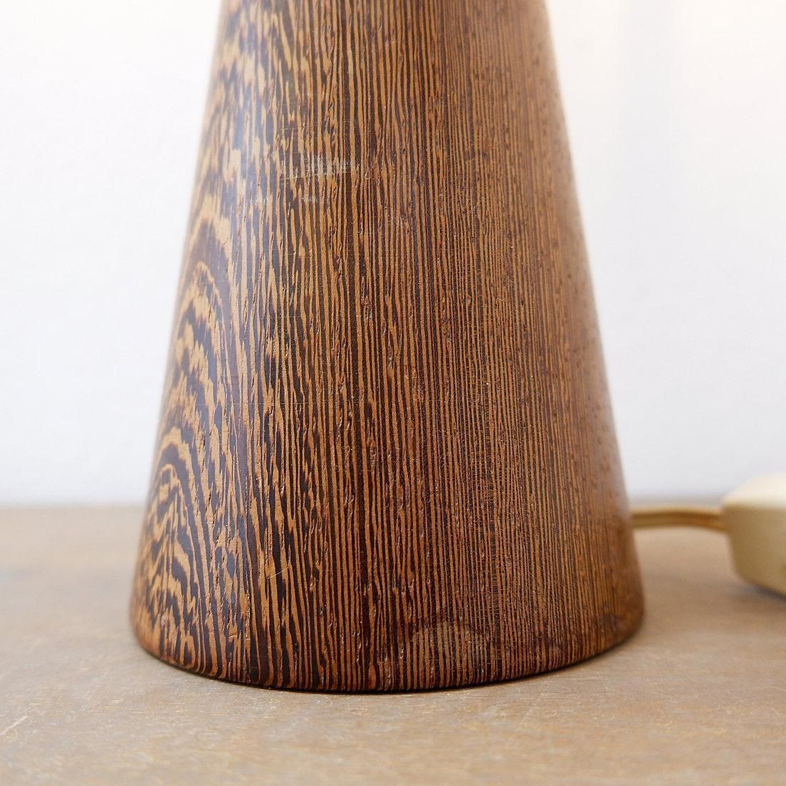 Keel Shaped Wood Table Lamp With Bamboo Shade 1960s photo for sale