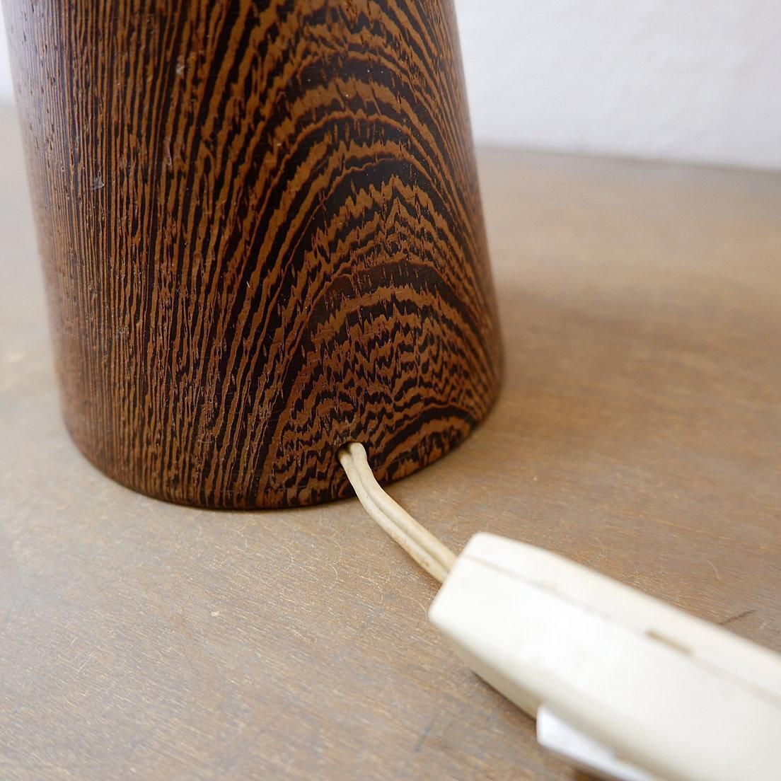 Lighting Keel Shaped Wood Table Lamp With Bamboo Shade 1960s photo