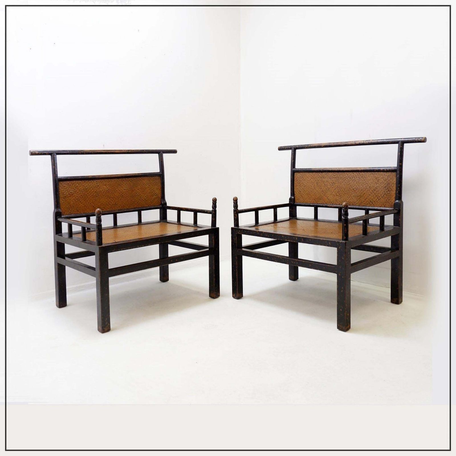 Pair Of Lacquered Wood And Rattan "Meditation" Chairs   Japan, Early 20th photo buy