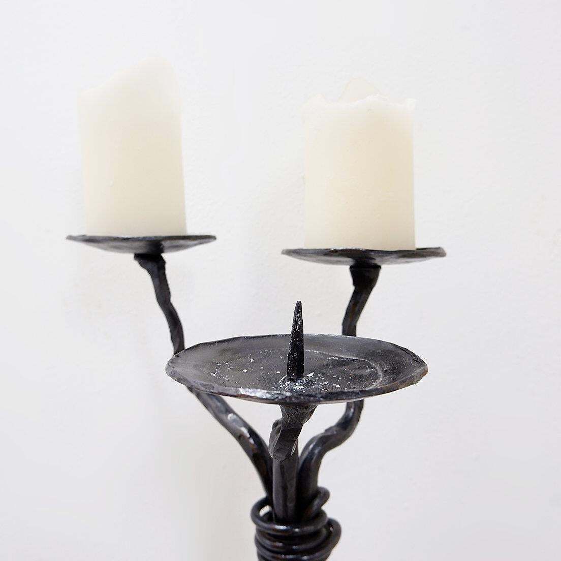 Large Wrought Iron Candelabra With An Abstract Design And Three Candle Holders photo Home Decor