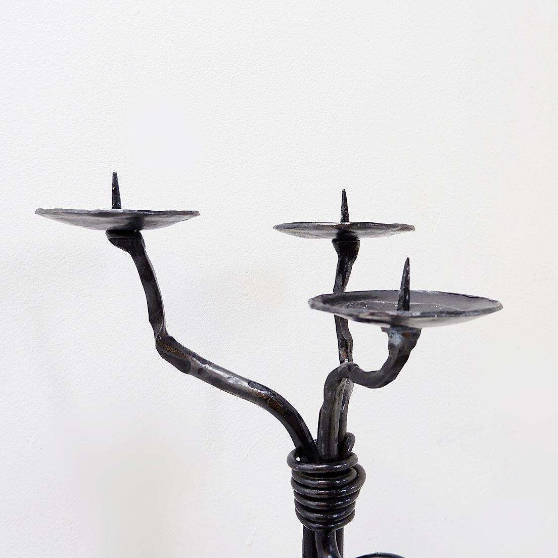 Large Wrought Iron Candelabra With An Abstract Design And Three Candle Holders photo buy