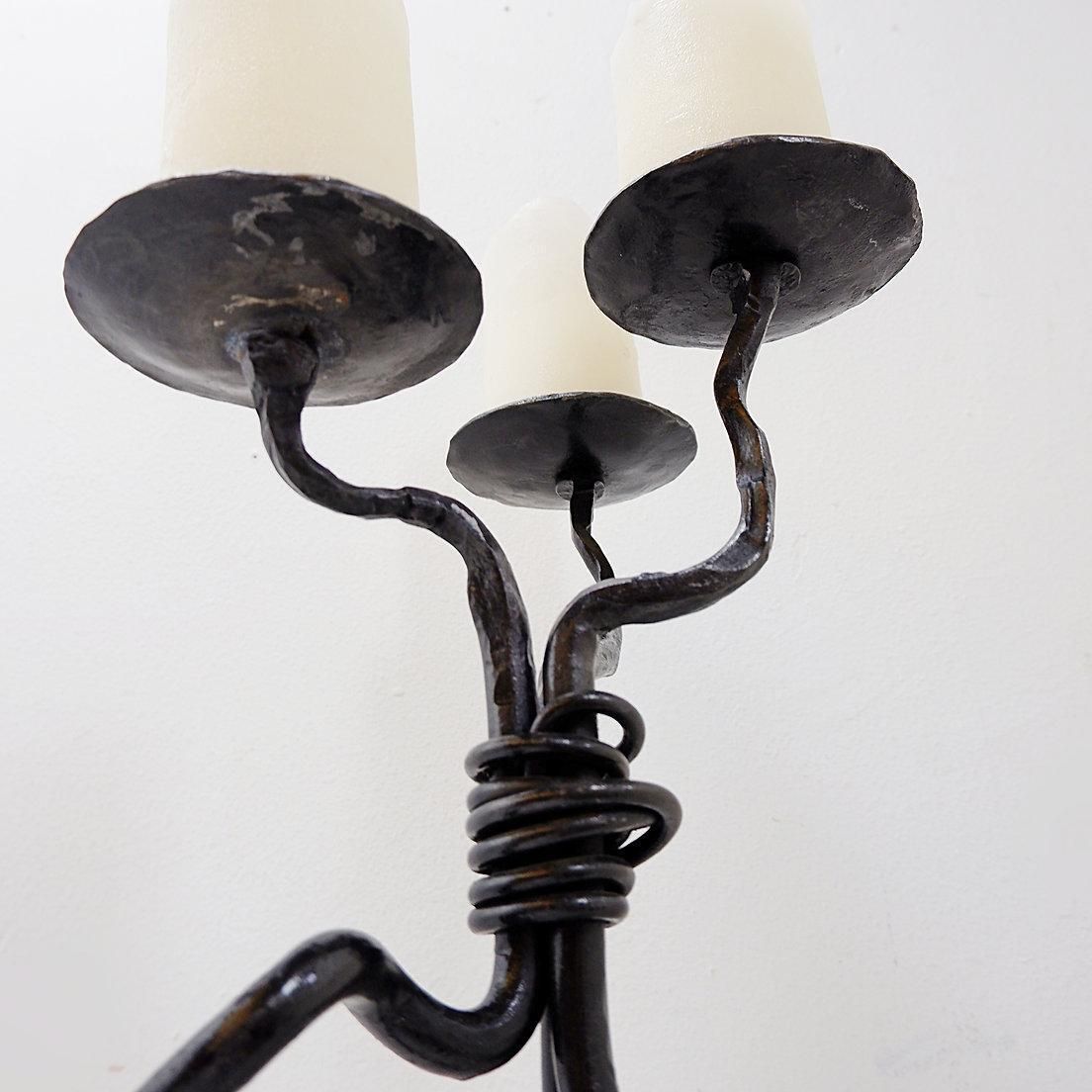 photo vinterior Large Wrought Iron Candelabra With An Abstract Design And Three Candle Holders