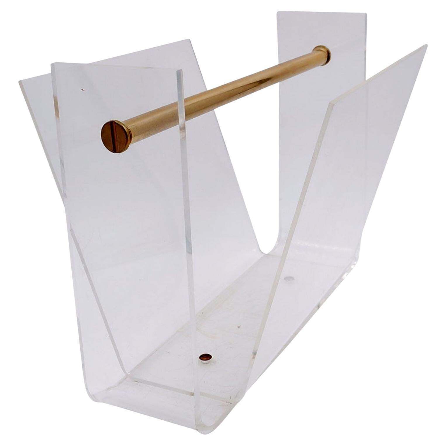 "Omega" Magazine Rack By David Lange, Roche Bobois Plexiglass, 1970