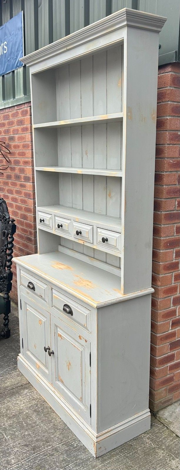 Distressed Painted Pine French Style Farmhouse Kitchen Dresser Inc Spice Drawers photo Furniture