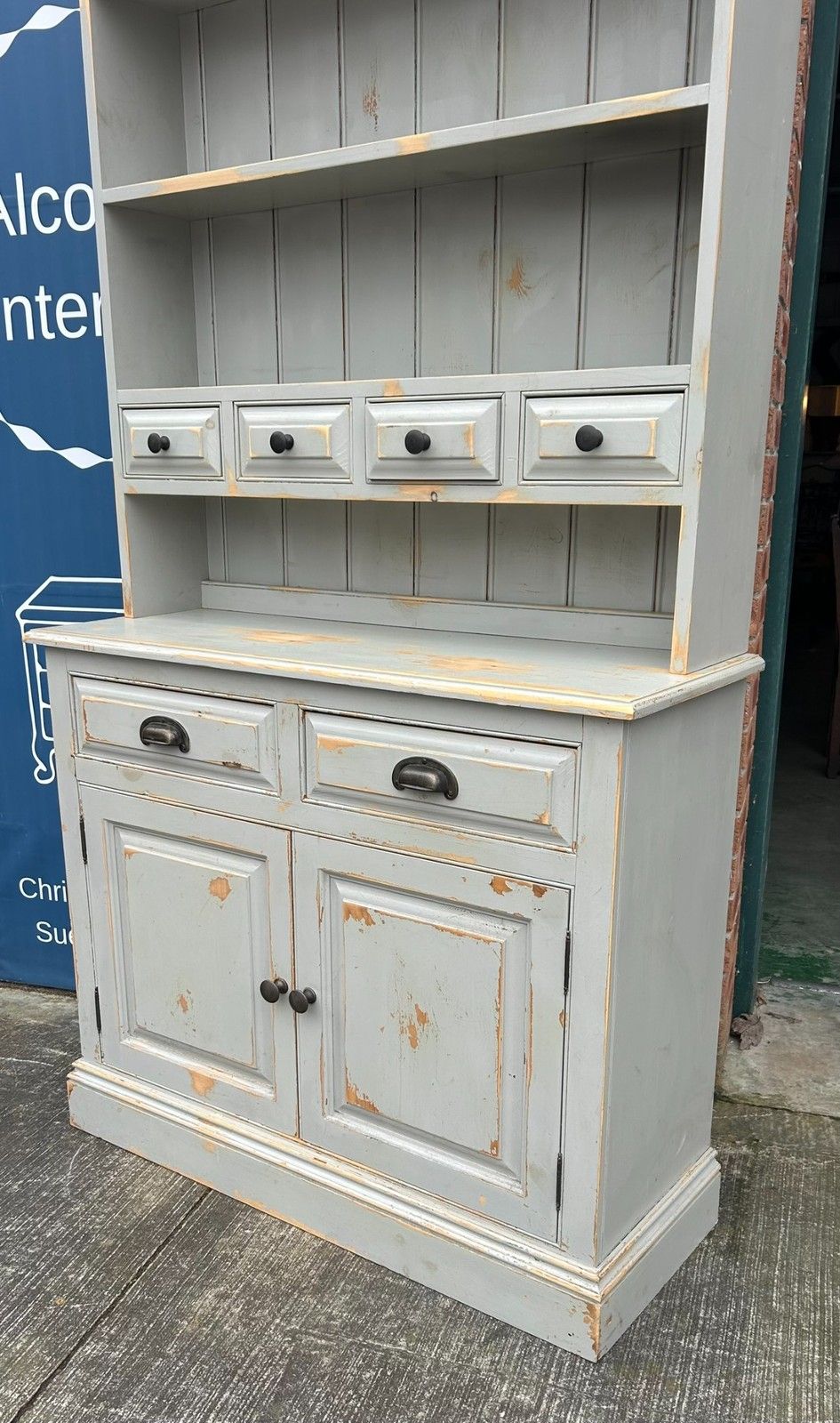 Furniture Distressed Painted Pine French Style Farmhouse Kitchen Dresser Inc Spice Drawers photo