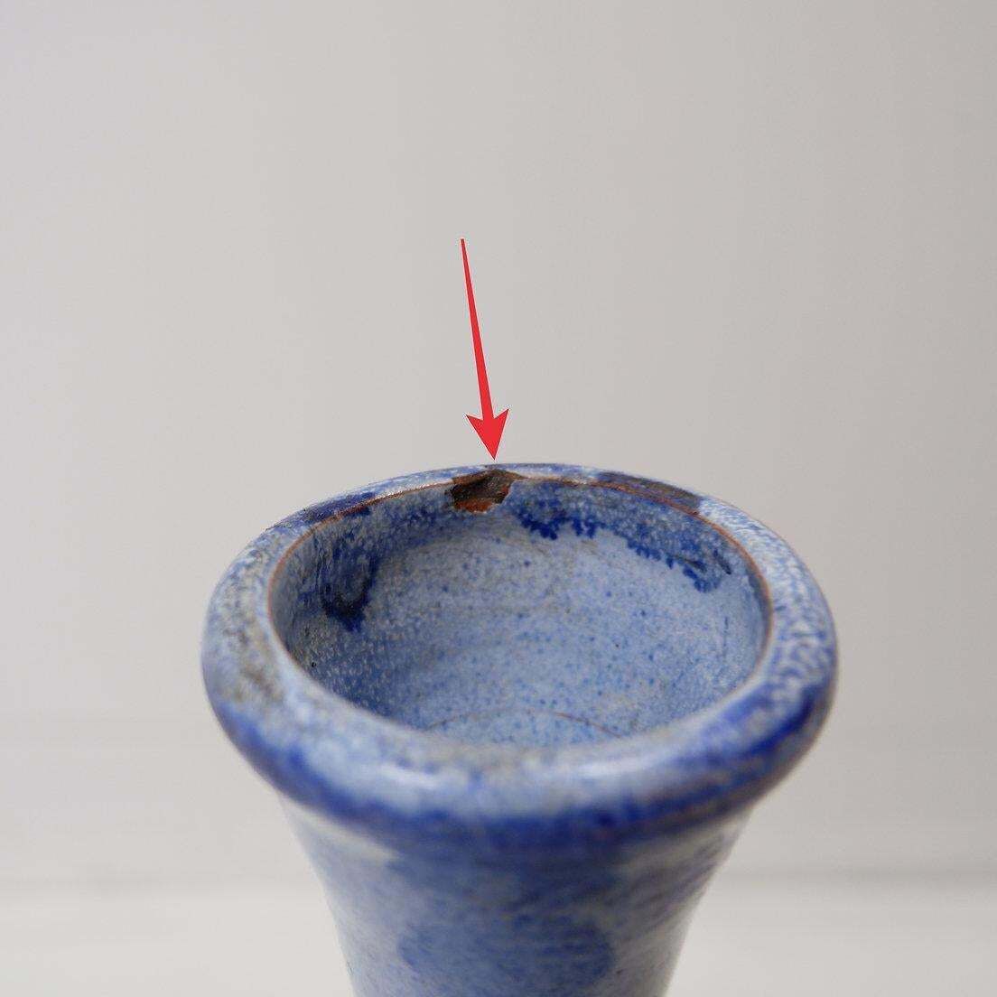 Vintage Large Long Necked Vase In Blue Glazed Terracotta photo 407.0