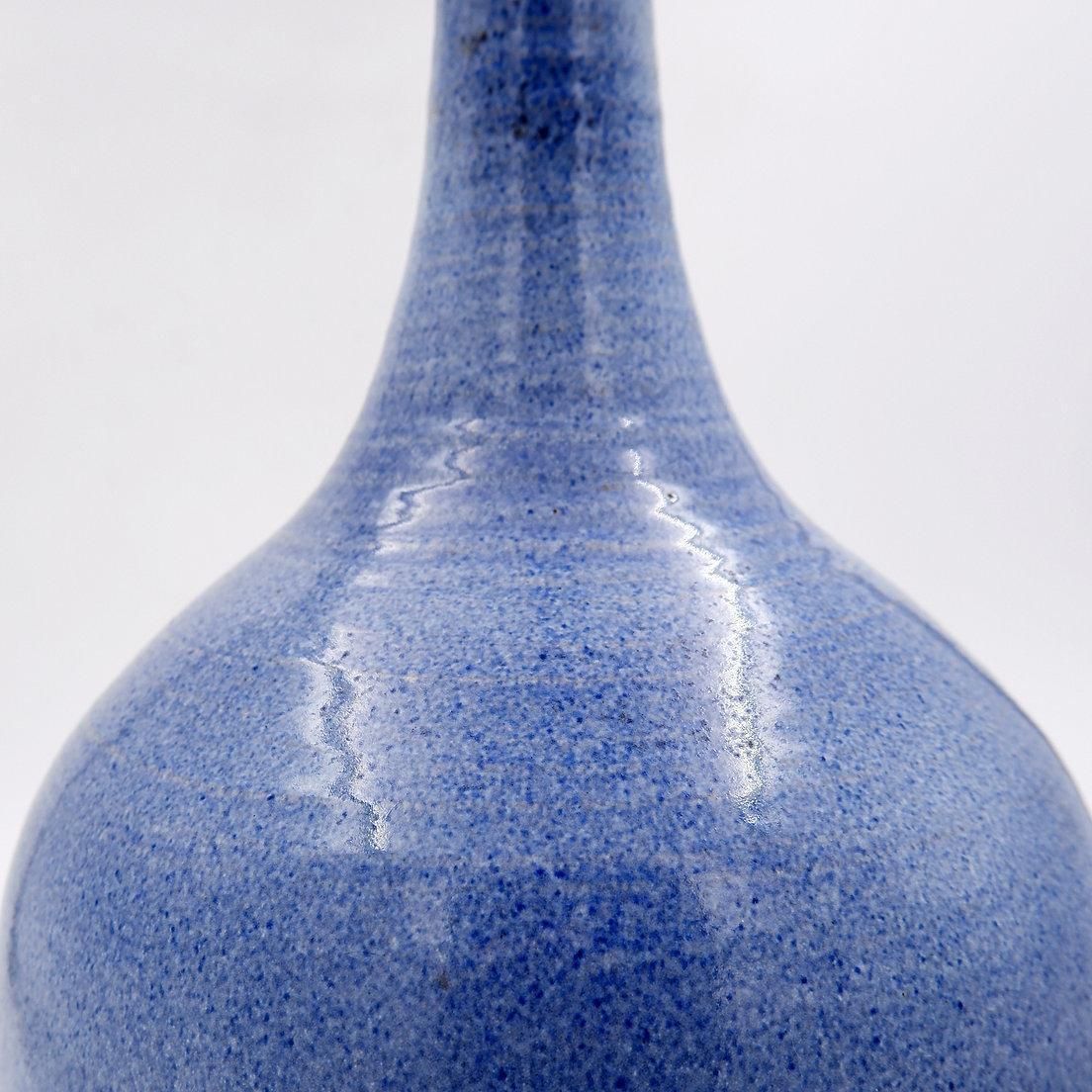 Home Decor Vintage Large Long Necked Vase In Blue Glazed Terracotta photo