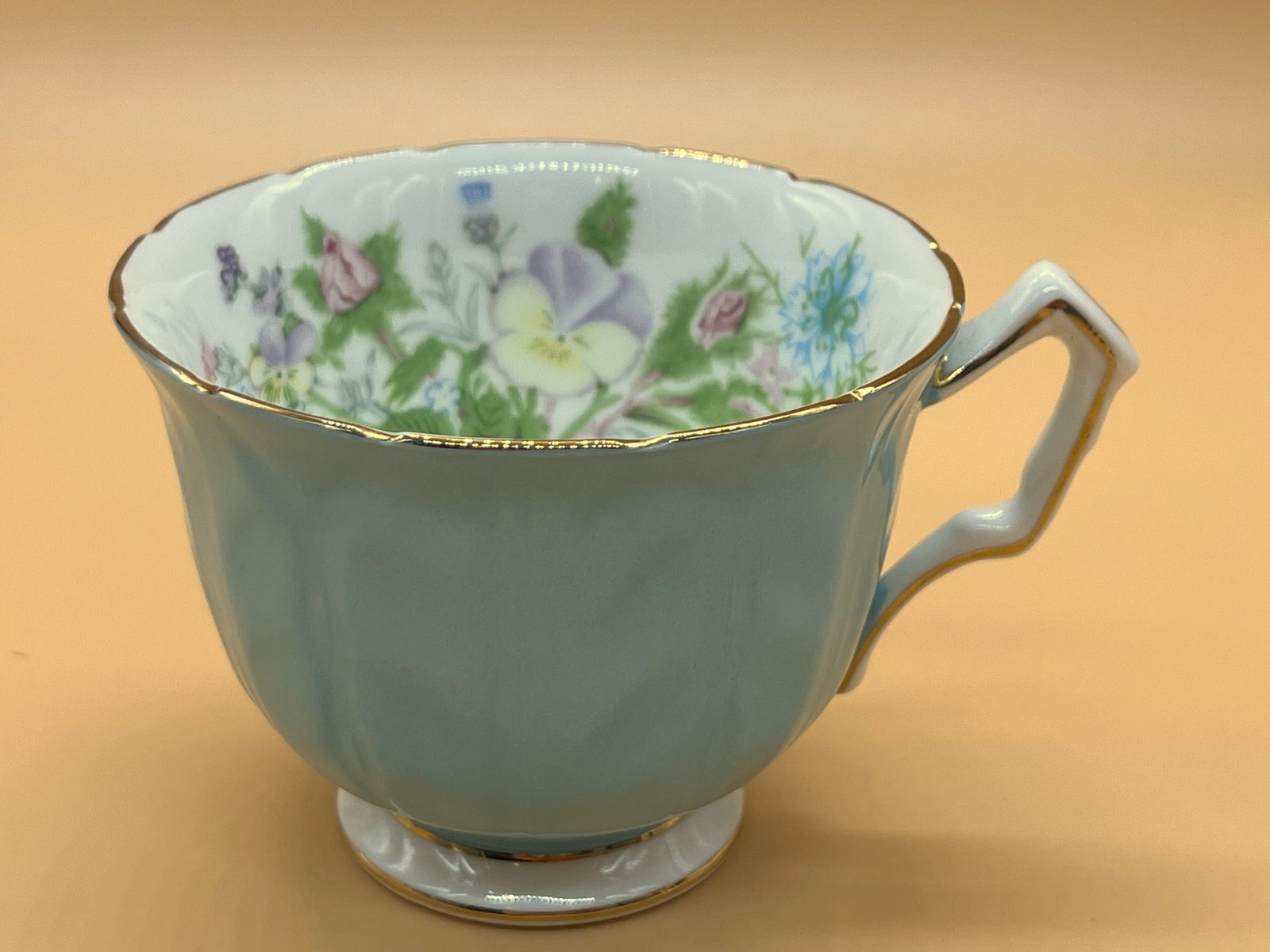 Aynsley China Crocus Shape Wild Tudor Blue Cabinet Tea Cup & Saucer Duo. photo buy
