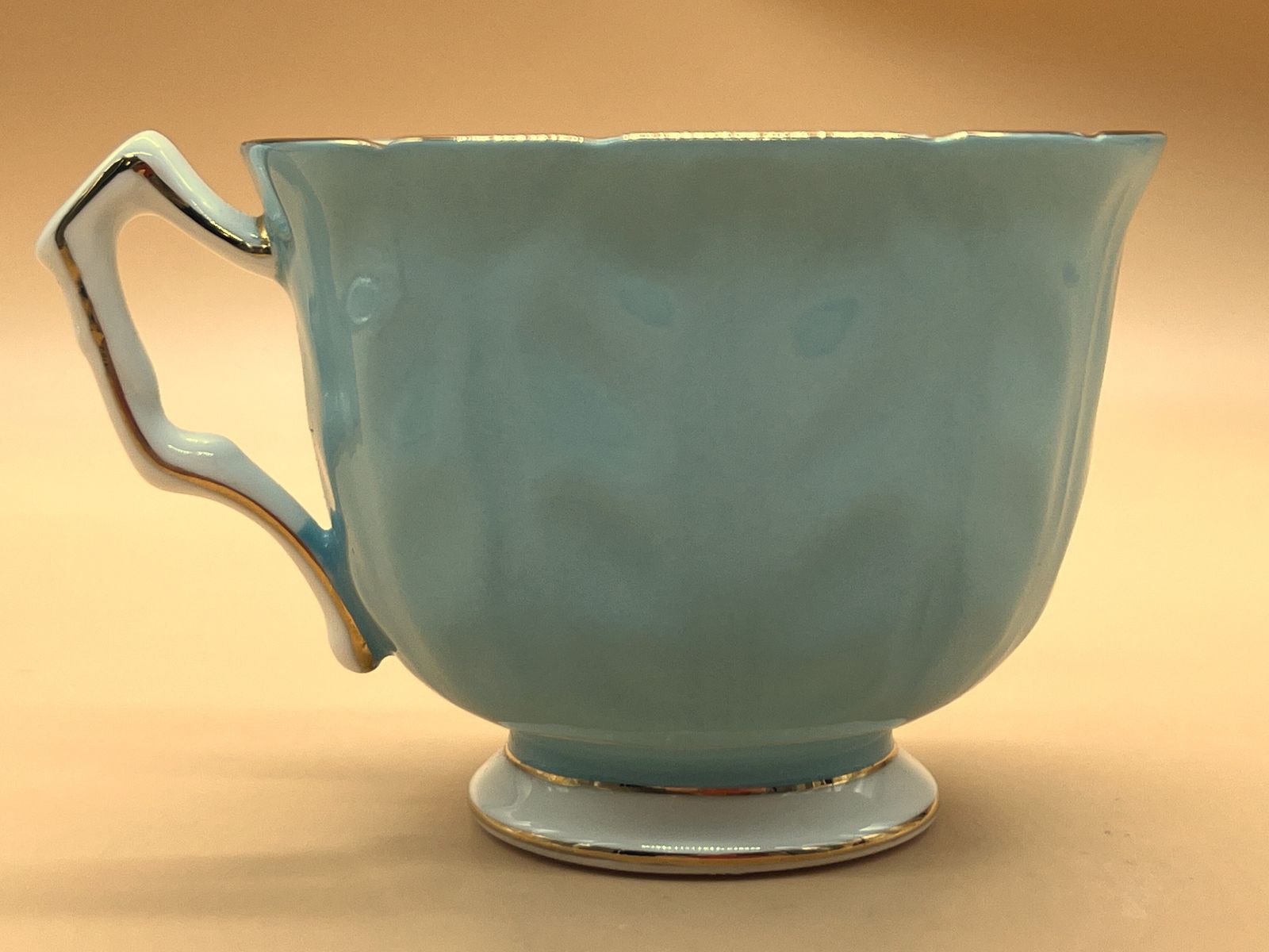 photo for sale Aynsley China Crocus Shape Wild Tudor Blue Cabinet Tea Cup & Saucer Duo.