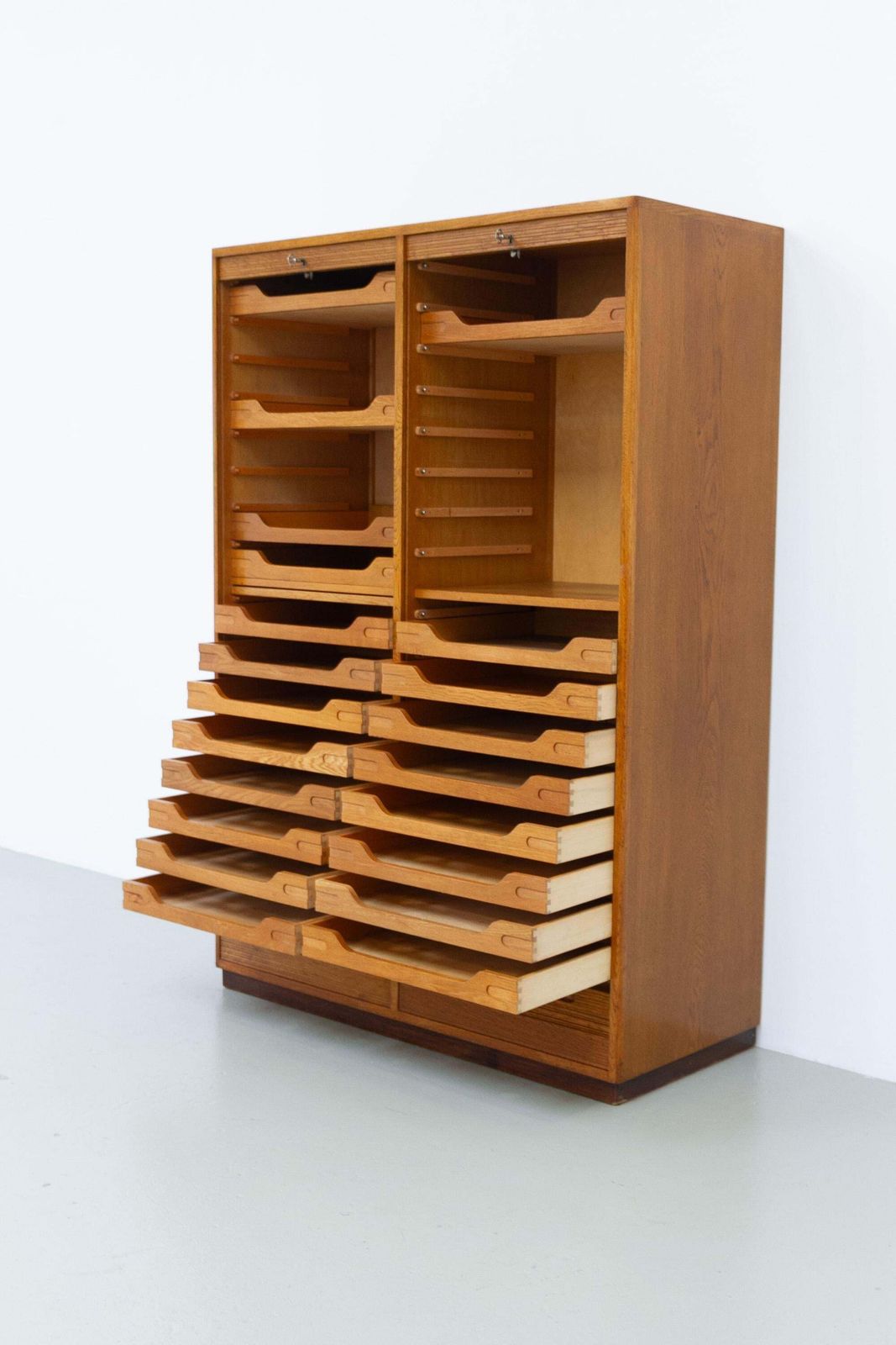 photo for sale Danish Art Deco Oak Double Tambour Archive Cabinet, 1930s.