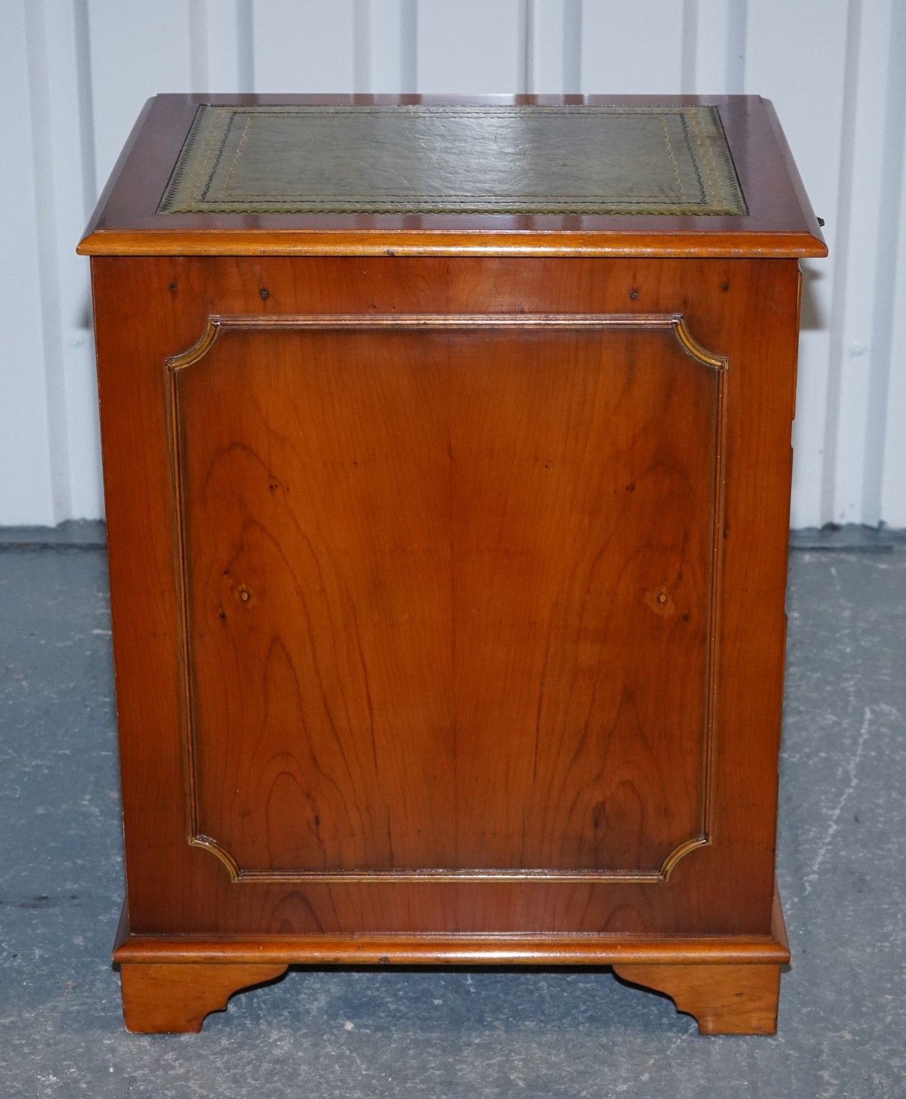 photo buy Vintage Yew Wood Filling Cabinet With Green Leather Top And Two Drawers