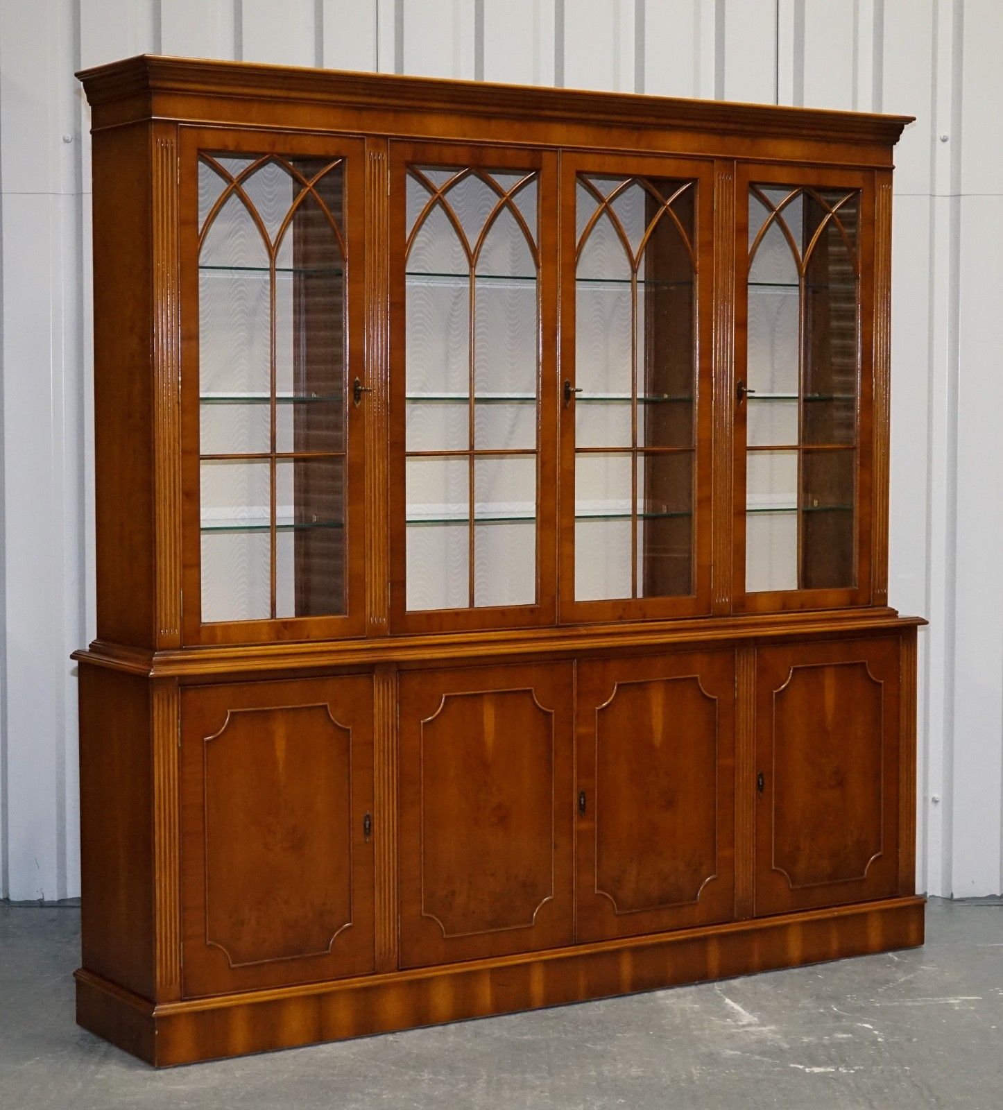 Antique Georgian Style Yew Wood Four Door Display Cabinet Bookcase photo furniture