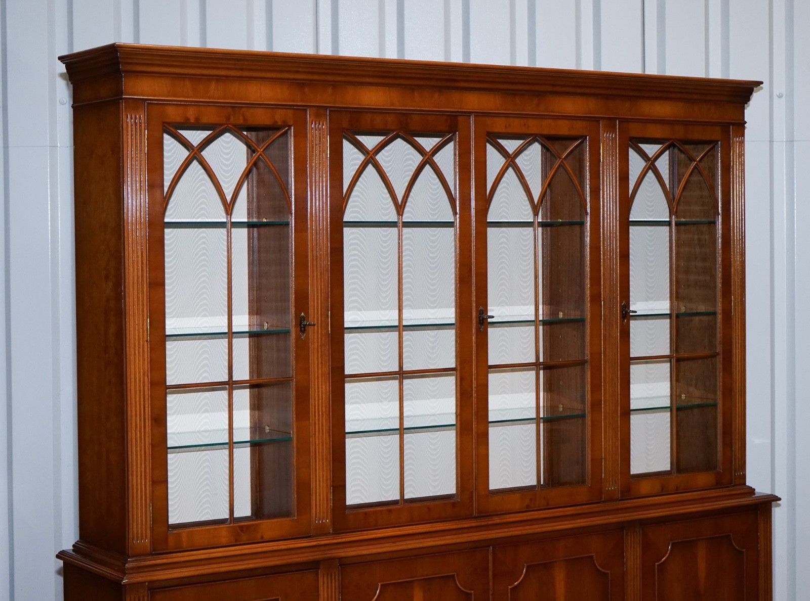 Antique Georgian Style Yew Wood Four Door Display Cabinet Bookcase photo for sale