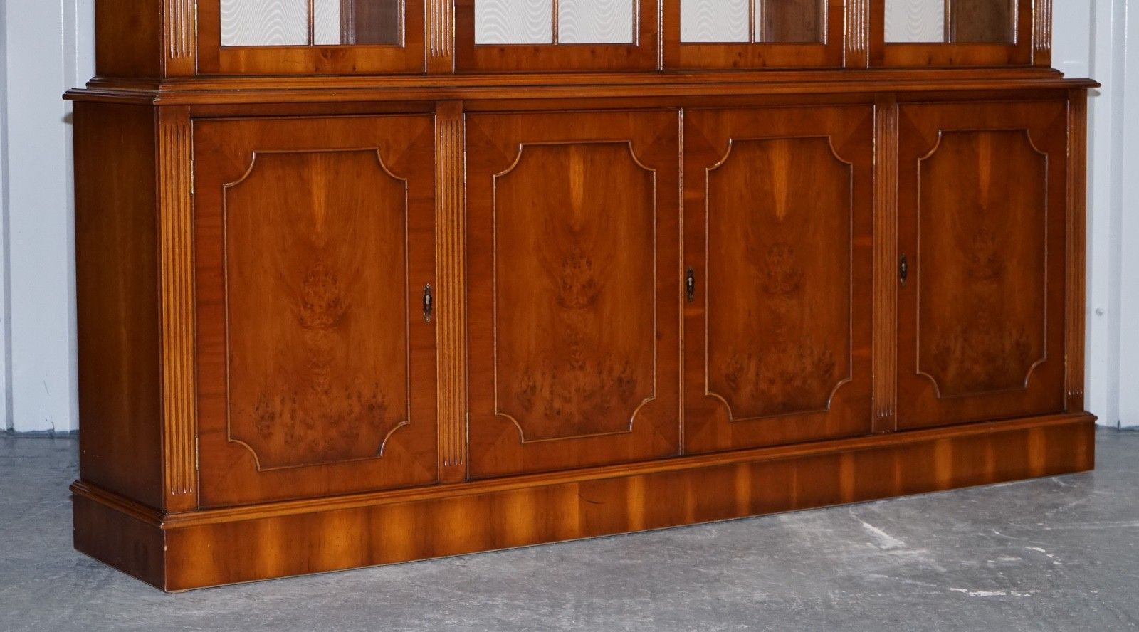 Antique Georgian Style Yew Wood Four Door Display Cabinet Bookcase photo Furniture