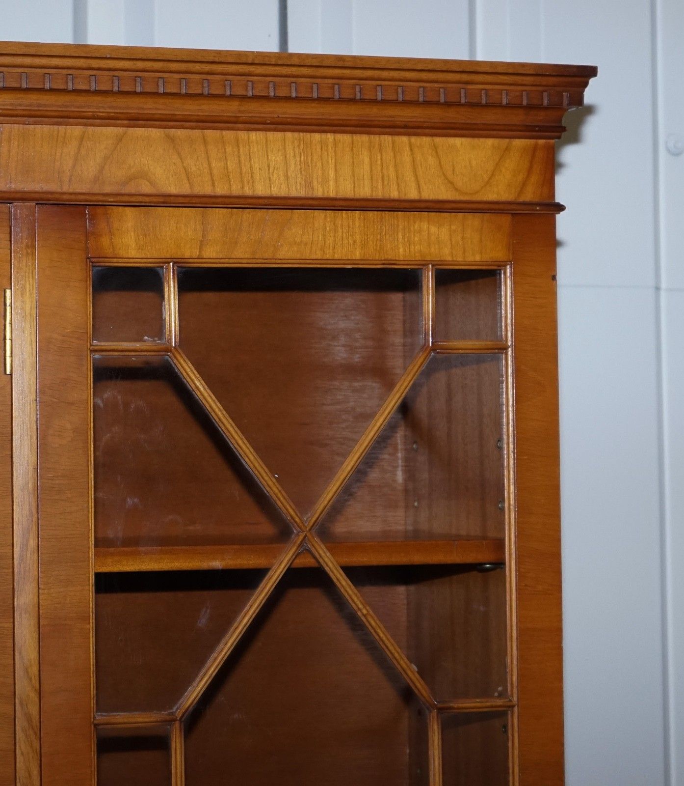 Vintage English Burr Yew Wood 3 Door Astragal Glazed Display Bookcase Cabinet photo vintage