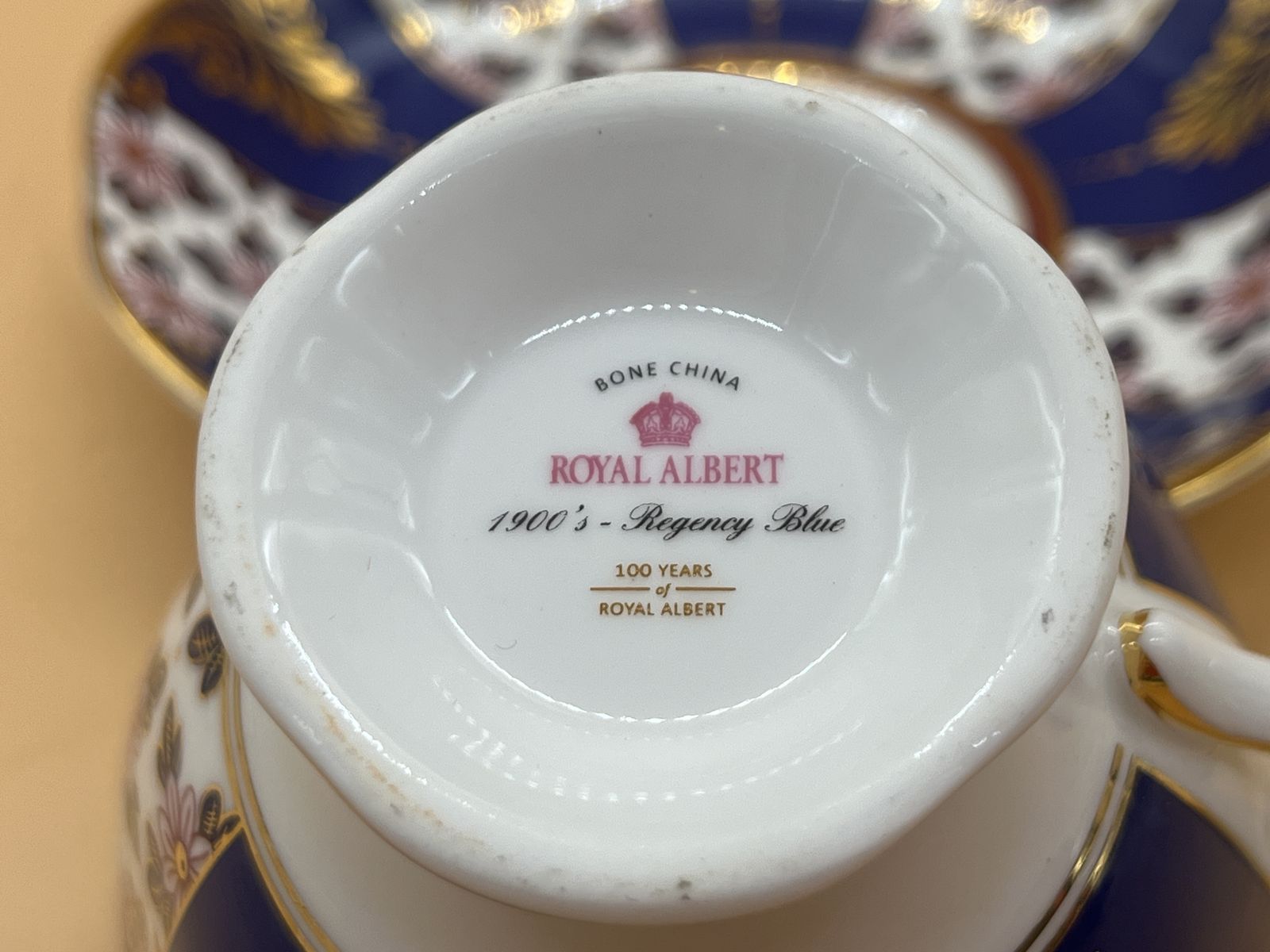photo for sale Royal Albert China 100 Years Regency Blue Design Tea Cup And Saucer Duo.