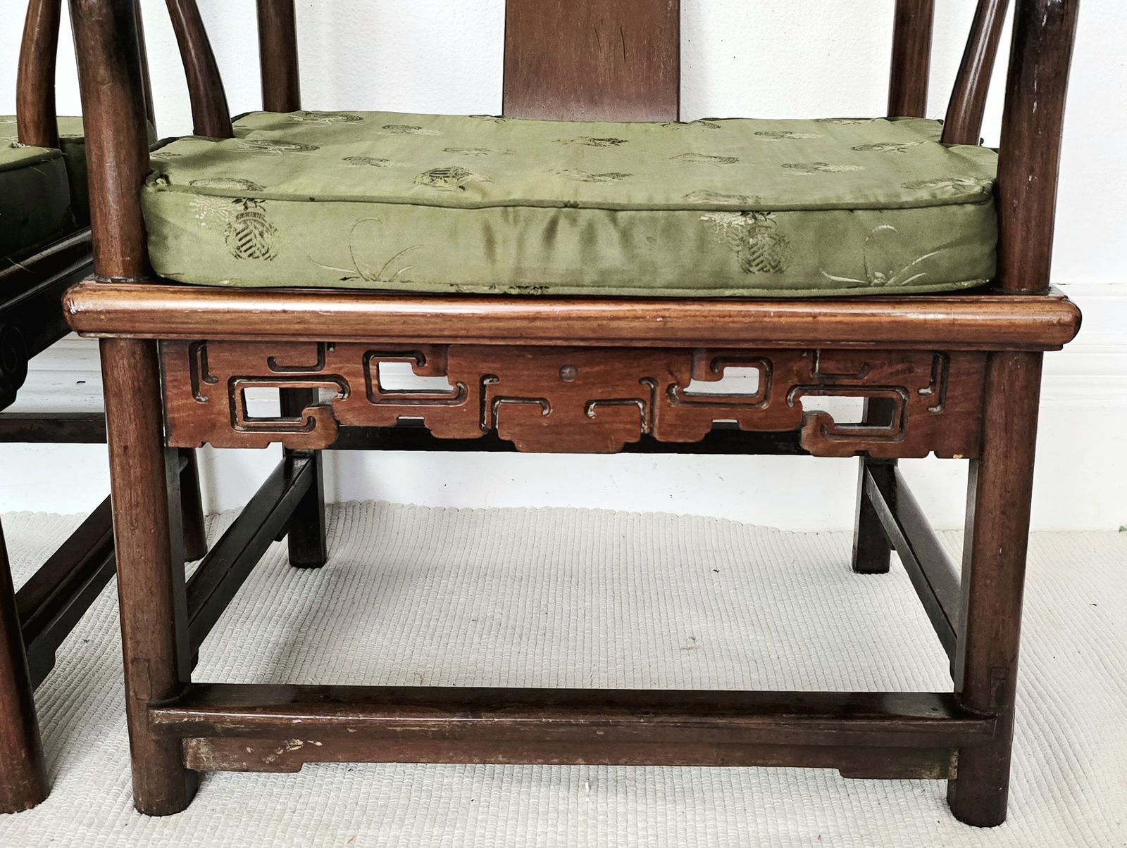 A Pair Of Chinese Qing Dynasty Hardwood Chairs With Original Cushions. photo for sale