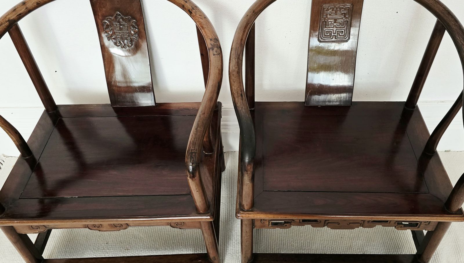 A Pair Of Chinese Qing Dynasty Hardwood Chairs With Original Cushions. photo vinterior