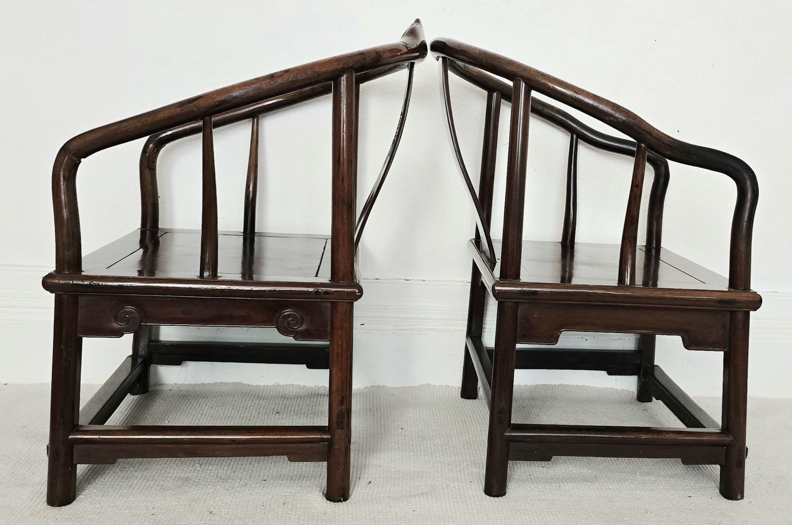 photo buy A Pair Of Chinese Qing Dynasty Hardwood Chairs With Original Cushions.