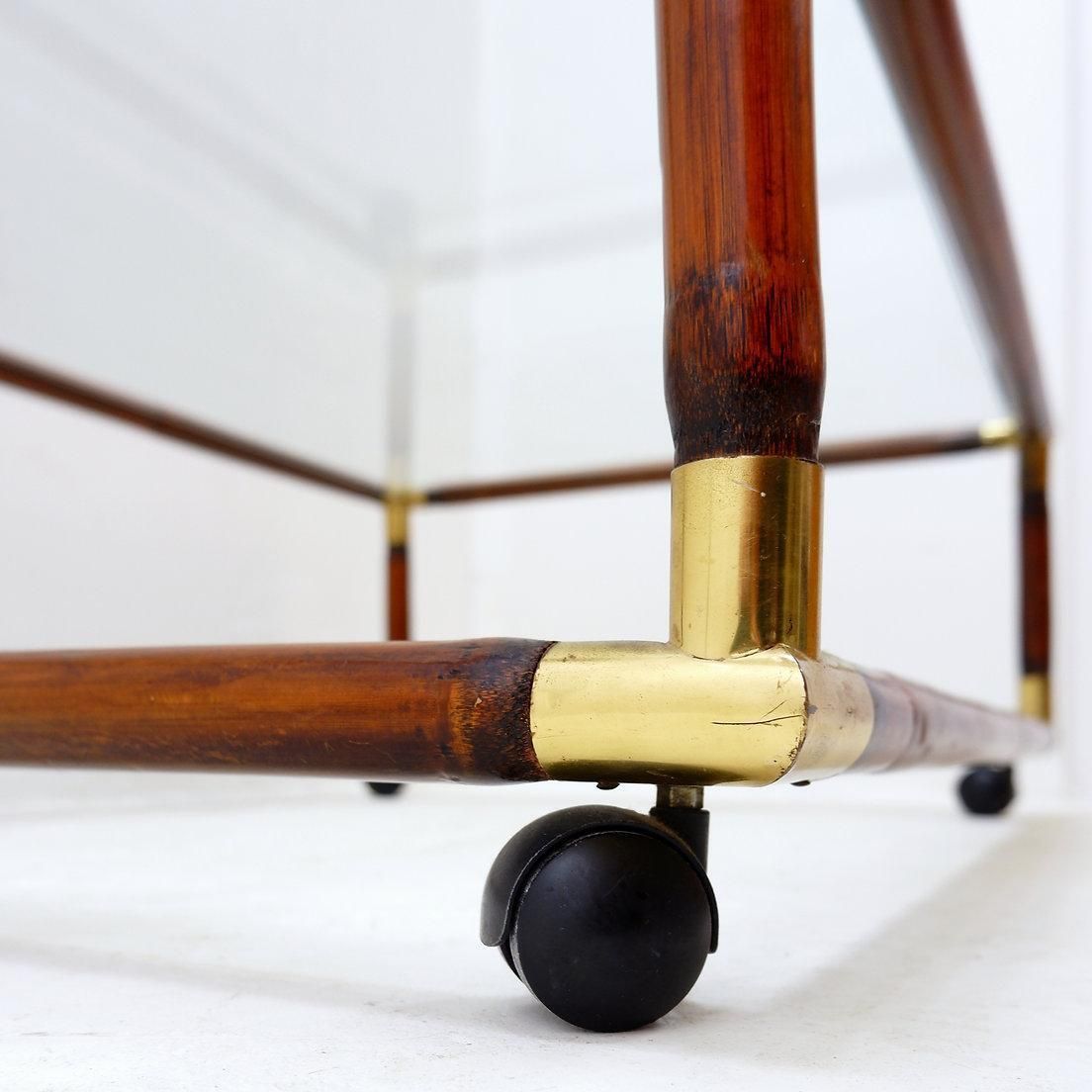 Coffee Table In Bamboo And Brass With Glass Top, 60s photo vinterior