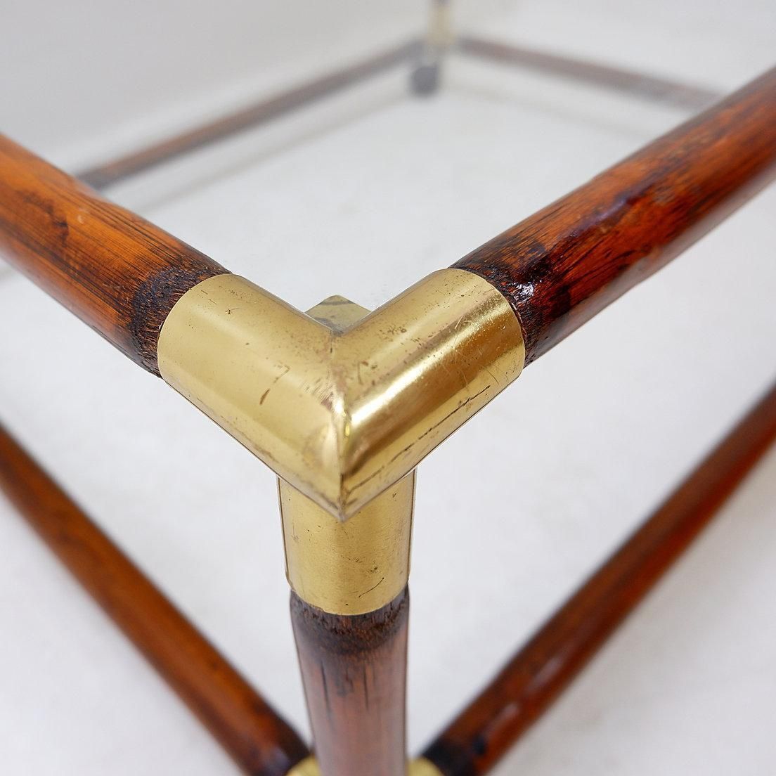 photo for sale Coffee Table In Bamboo And Brass With Glass Top, 60s