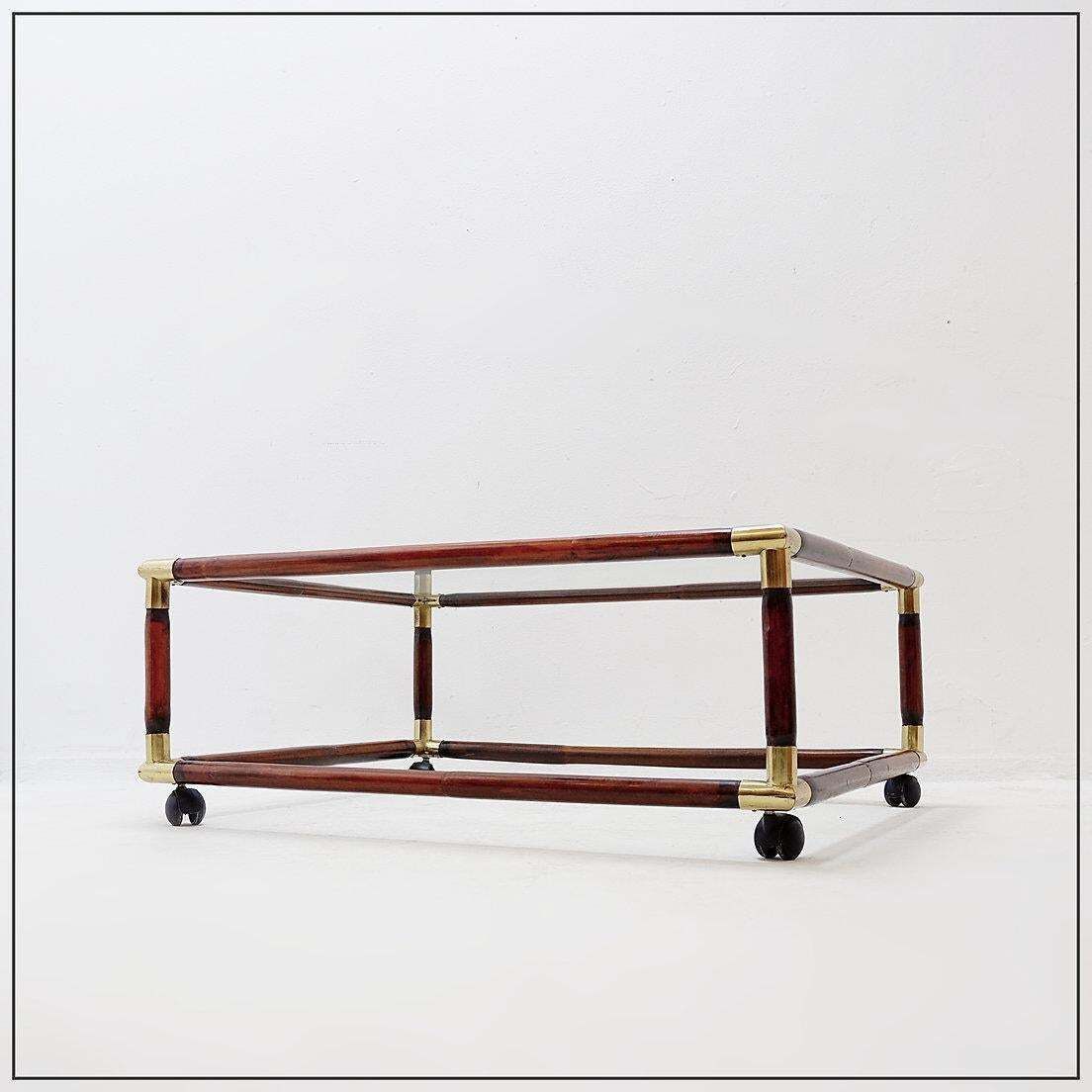 photo buy Coffee Table In Bamboo And Brass With Glass Top, 60s