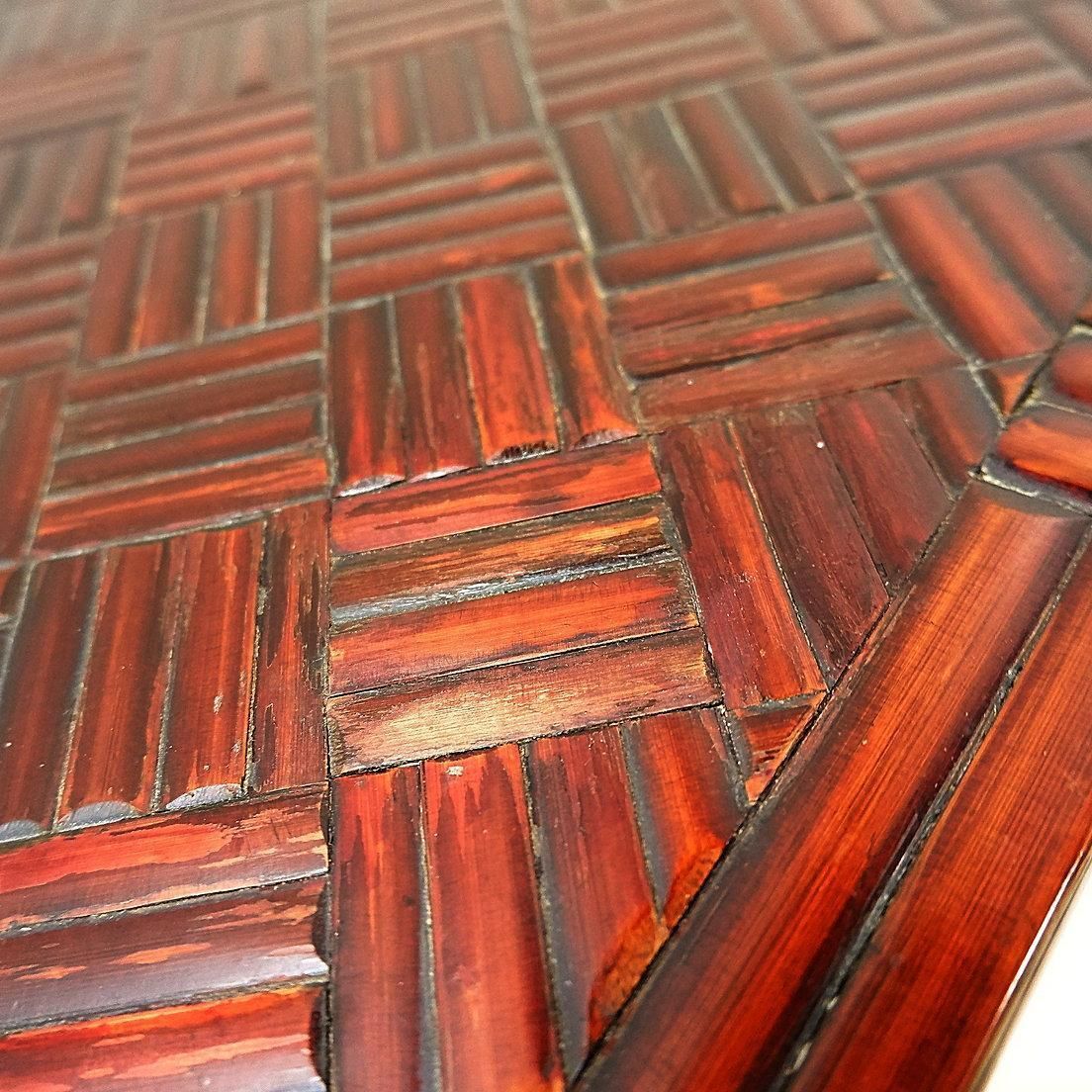 photo vintage Pair Of Vintage Pagoda Tables In Faux Bamboo Chevron Pattern   Maitland & Clasco