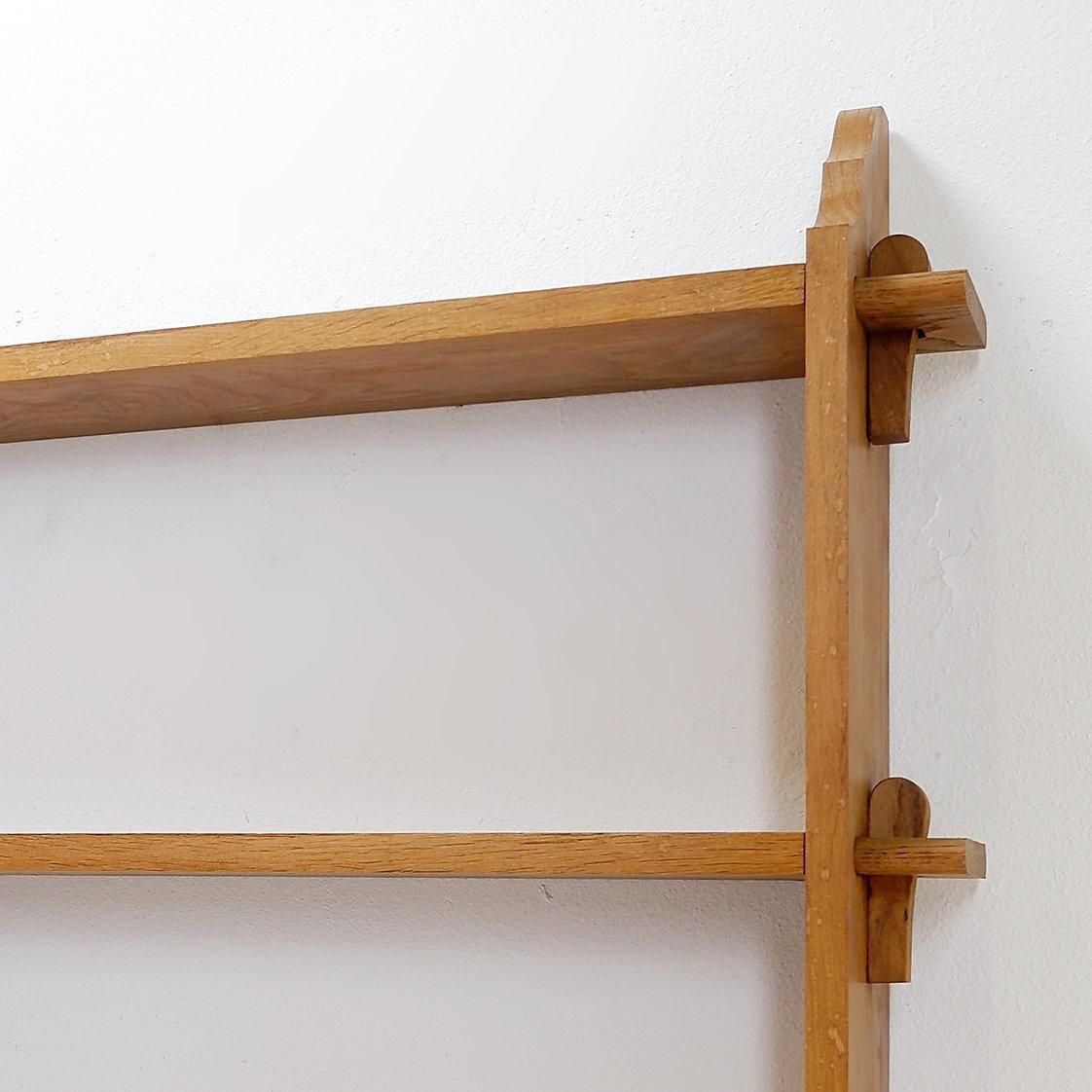 453.0 Mid Century Arts & Crafts Style Pegged Wall Hung Shelves photo
