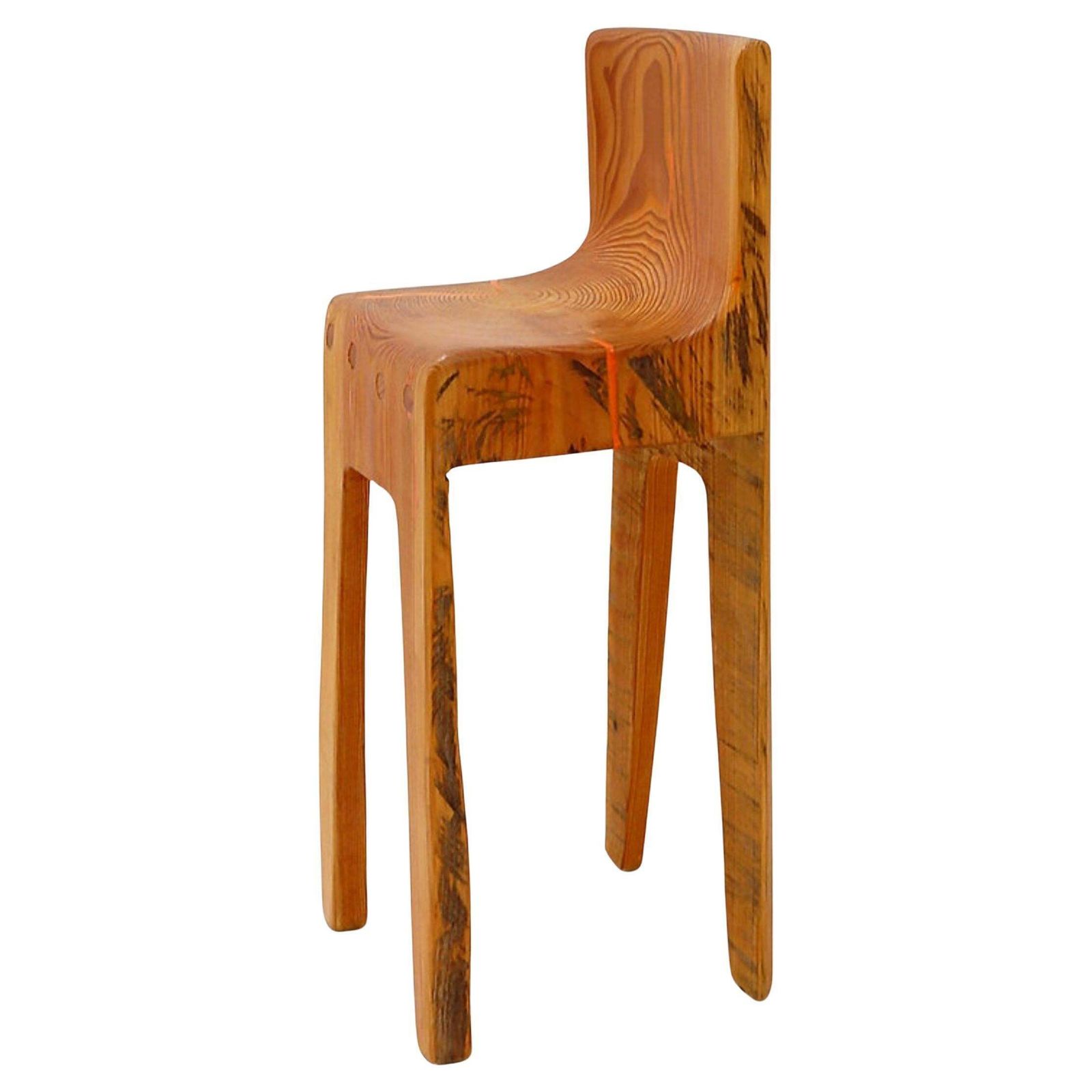 Sculptural High Chair In Brutalist Style In Solid Oak Inspired By Wabi Sabi