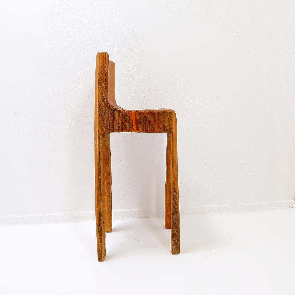 Sculptural High Chair In Brutalist Style In Solid Oak Inspired By Wabi Sabi photo Furniture