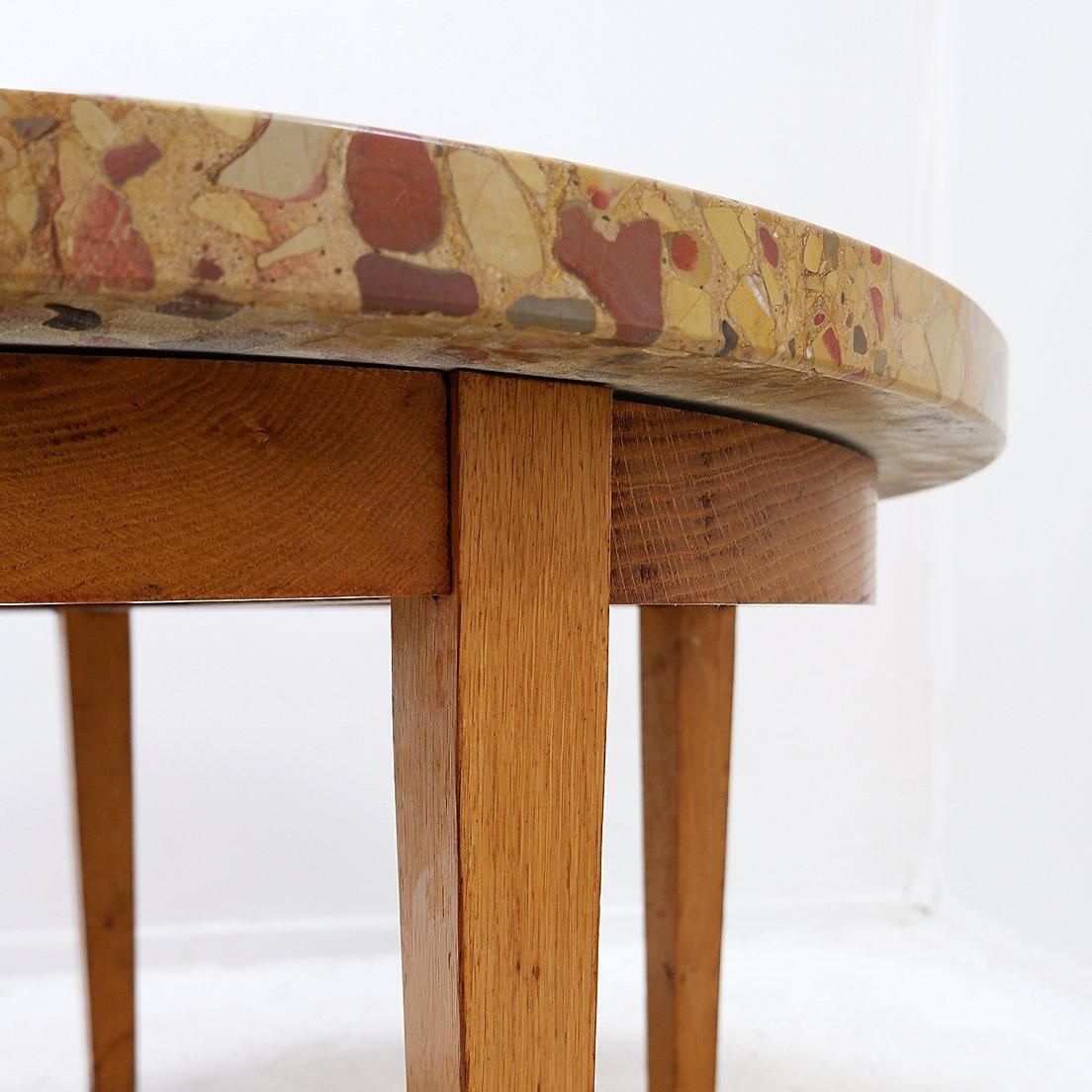 photo vinterior Round Wooden Coffee Table With A Marble Top Made Of Aleppo Breccia