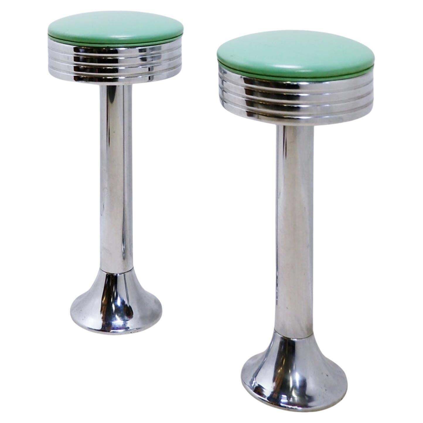 Vintage 1950s Retro Bar Stools, Faux Leather & Metal, USA Made