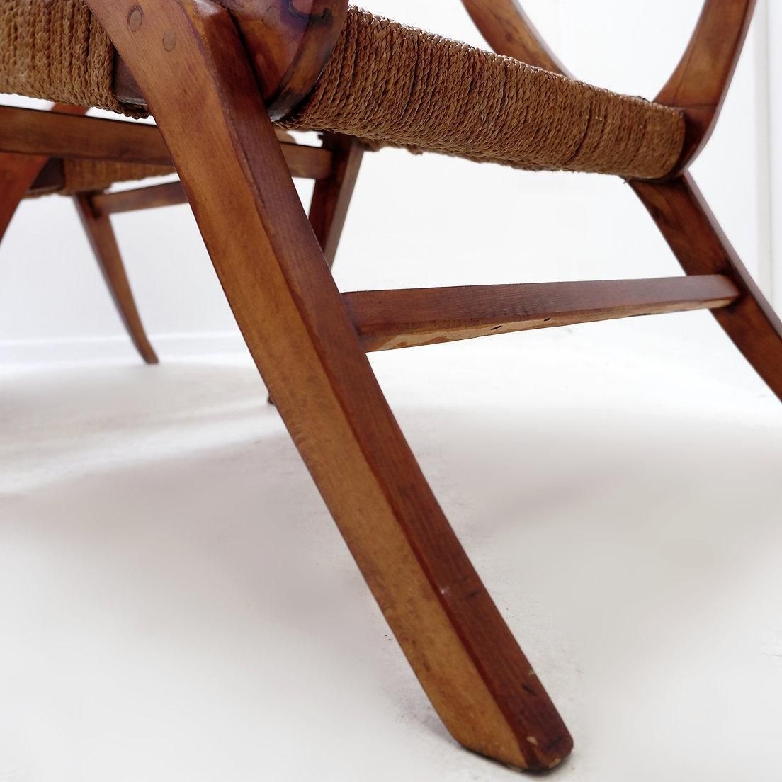 photo furniture Mid Century Pair Rope And Wood Armchairs   Vintage Style