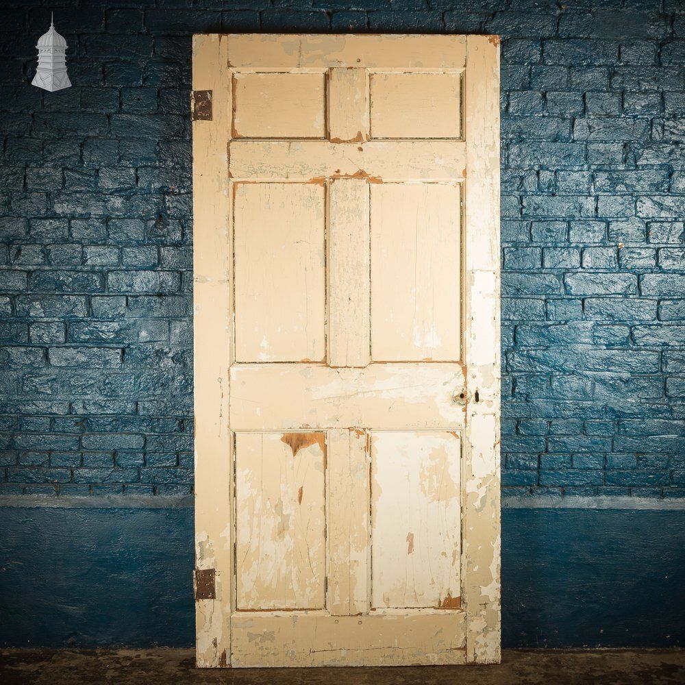 6 Panel Door, Six Moulded Panels, Distressed Cream Paint