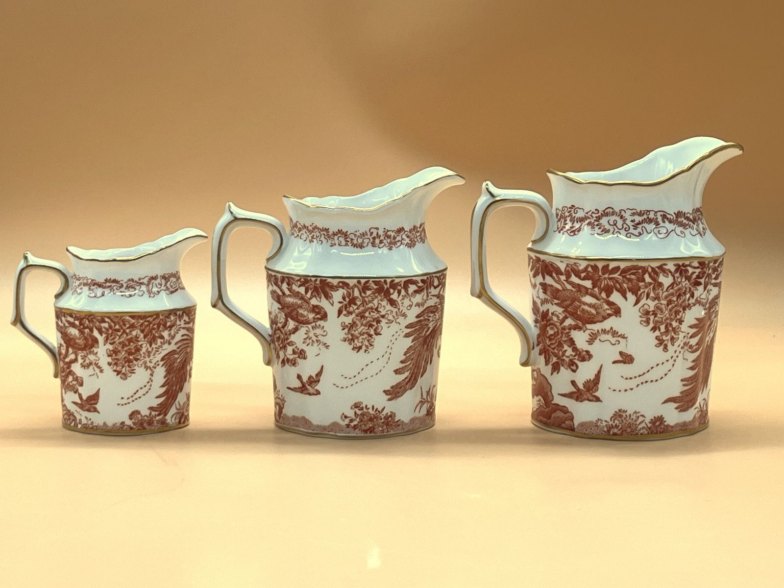 Royal Crown Derby China Red Aves Set Of 3 Graduated Jugs. A74. 1st Quality. photo 225.0