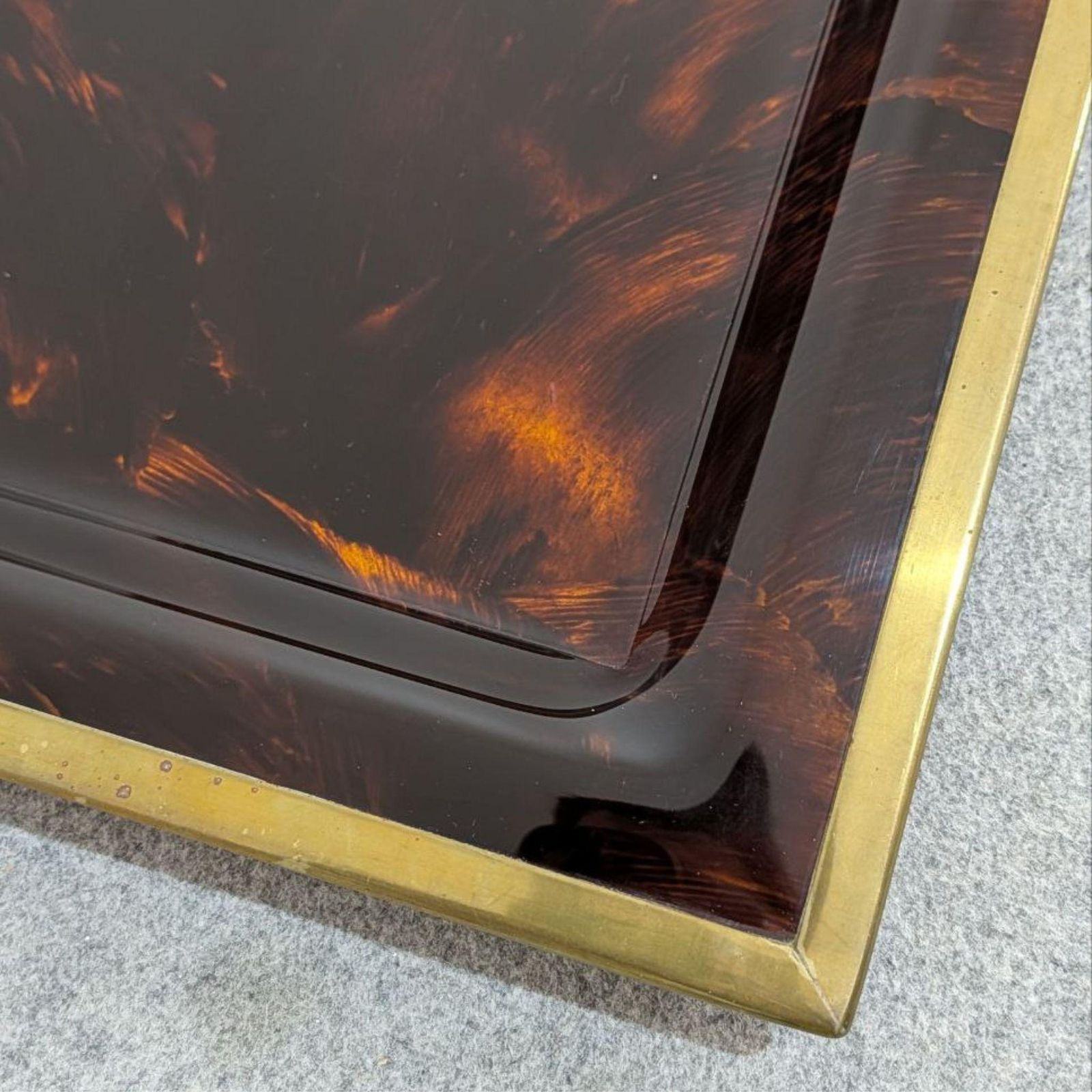 1970s Italian Lucite Tortoiseshell Effect And Brass Tray In The Style Of Dior photo 578.0